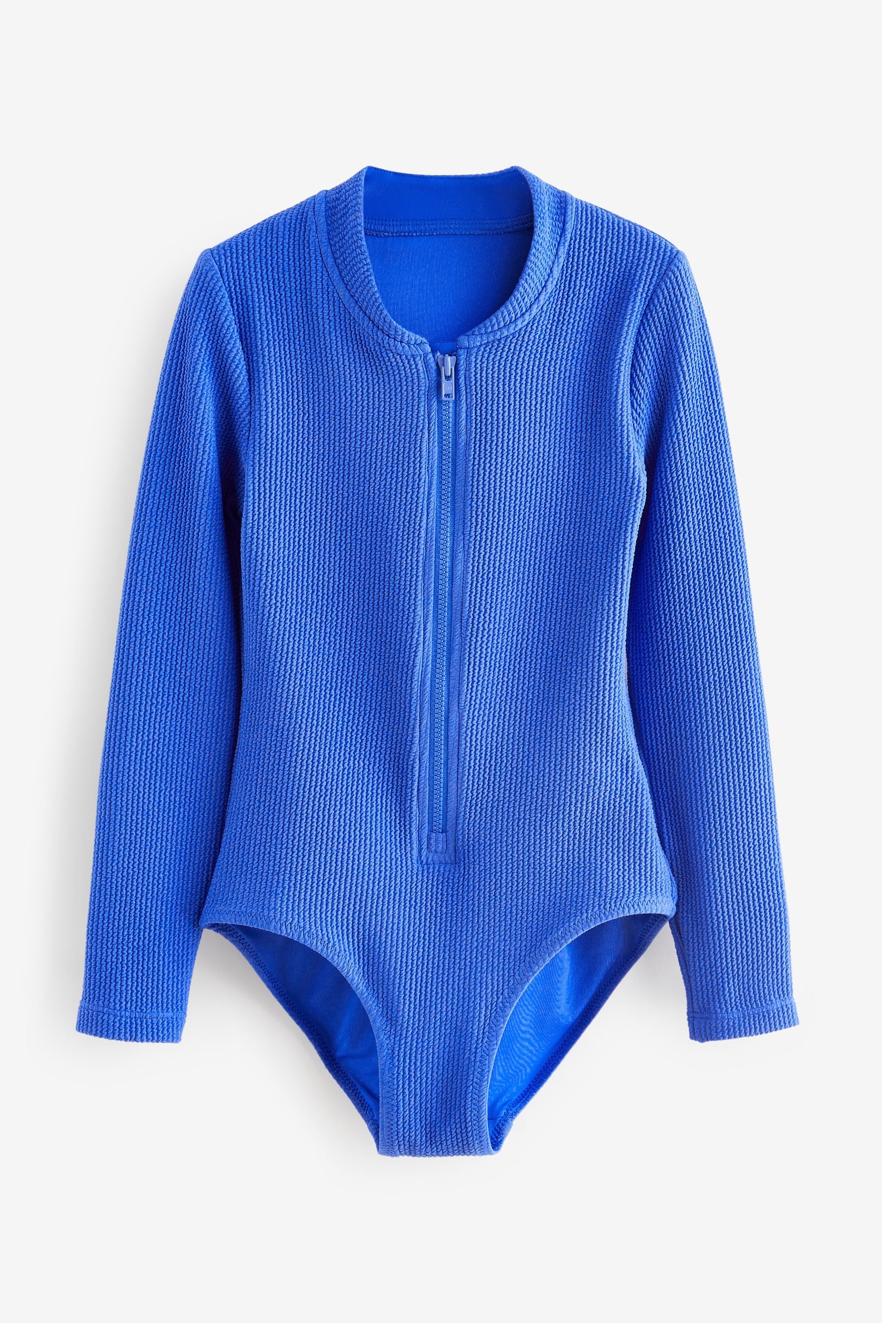 Blue Long Sleeve Textured Swimsuit (3mths-16yrs)