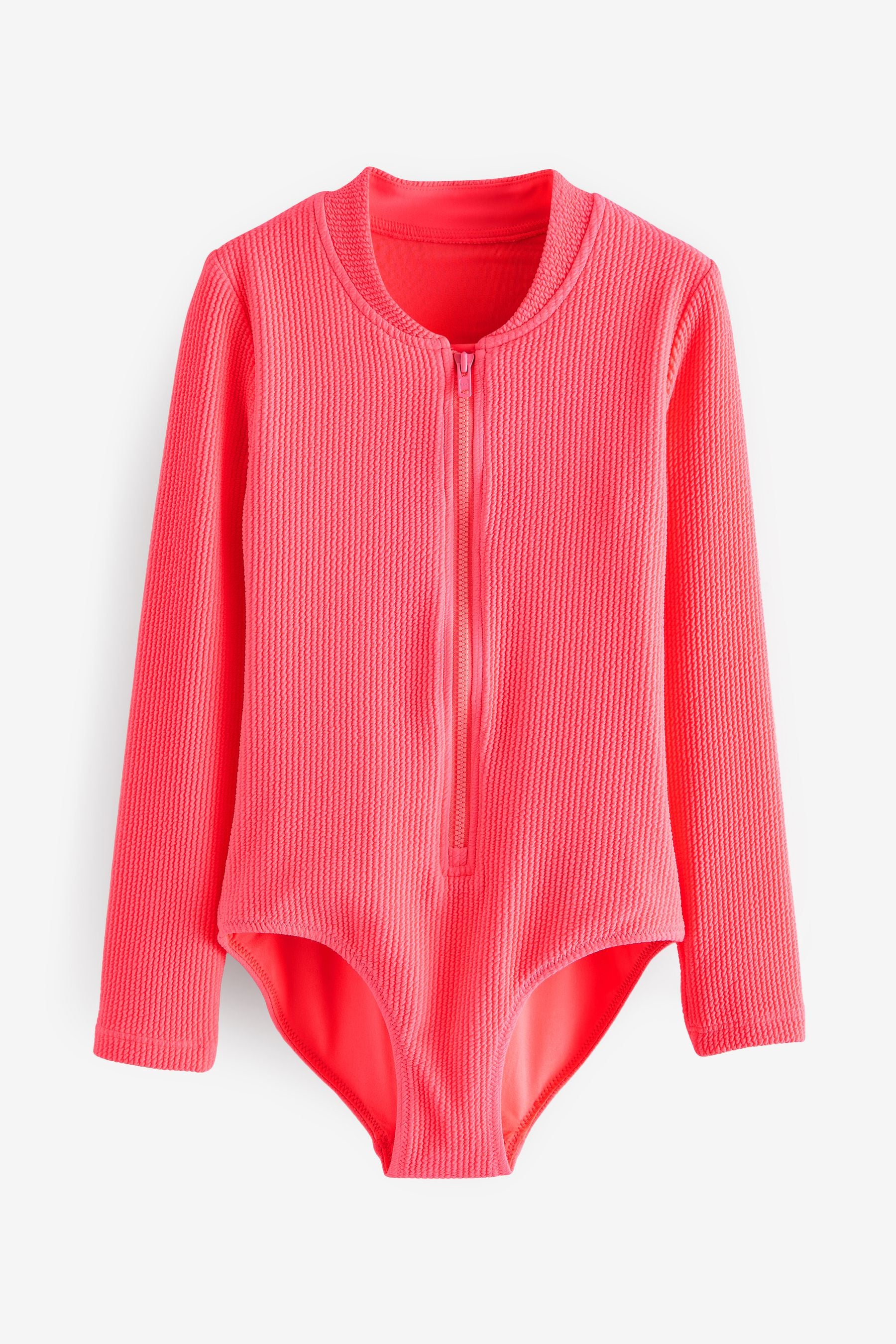 Fluro Pink Long Sleeve Textured Swimsuit (3mths-16yrs)