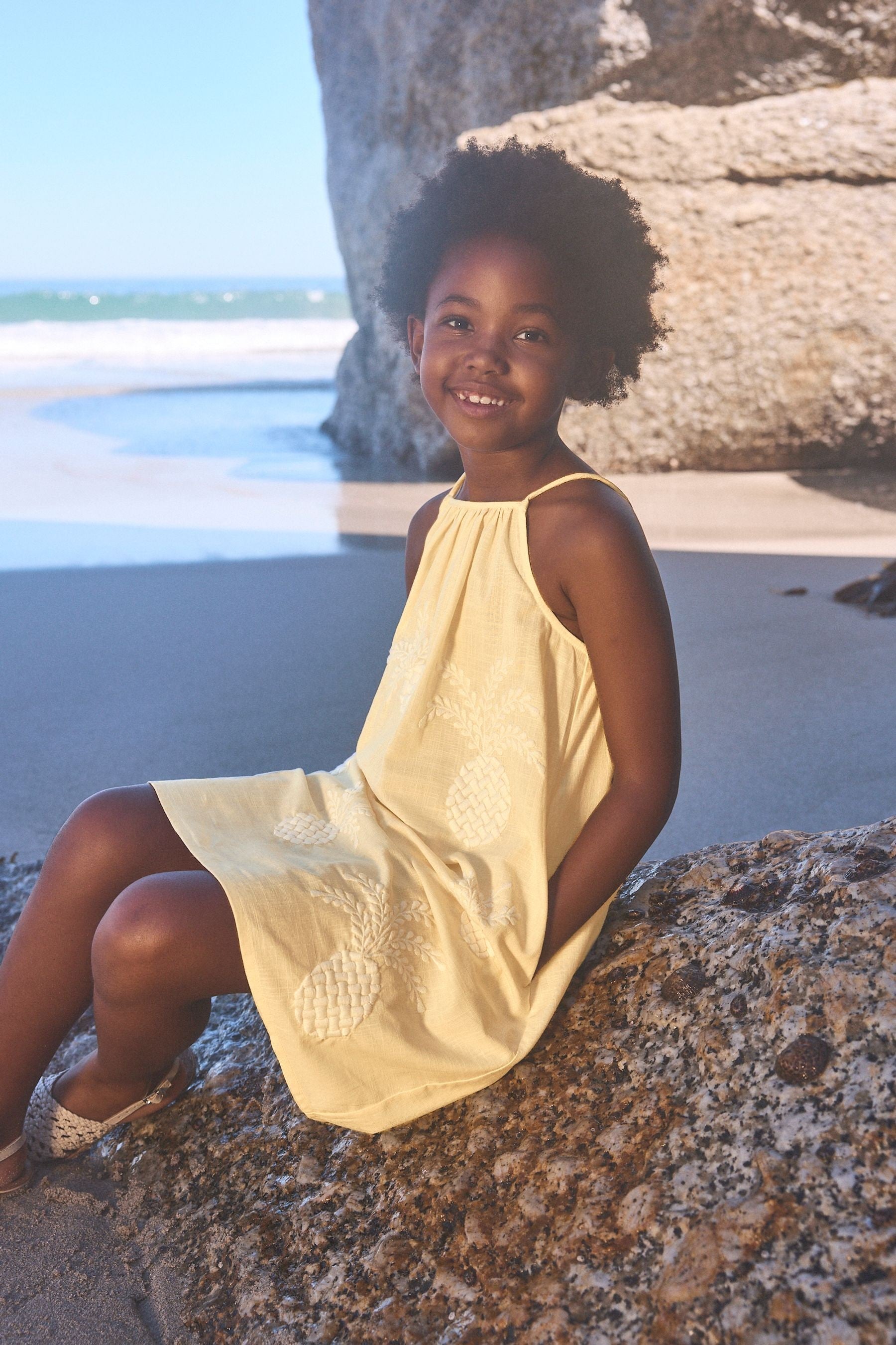 Yellow Pineapple Embroidered Dress (3-16yrs)