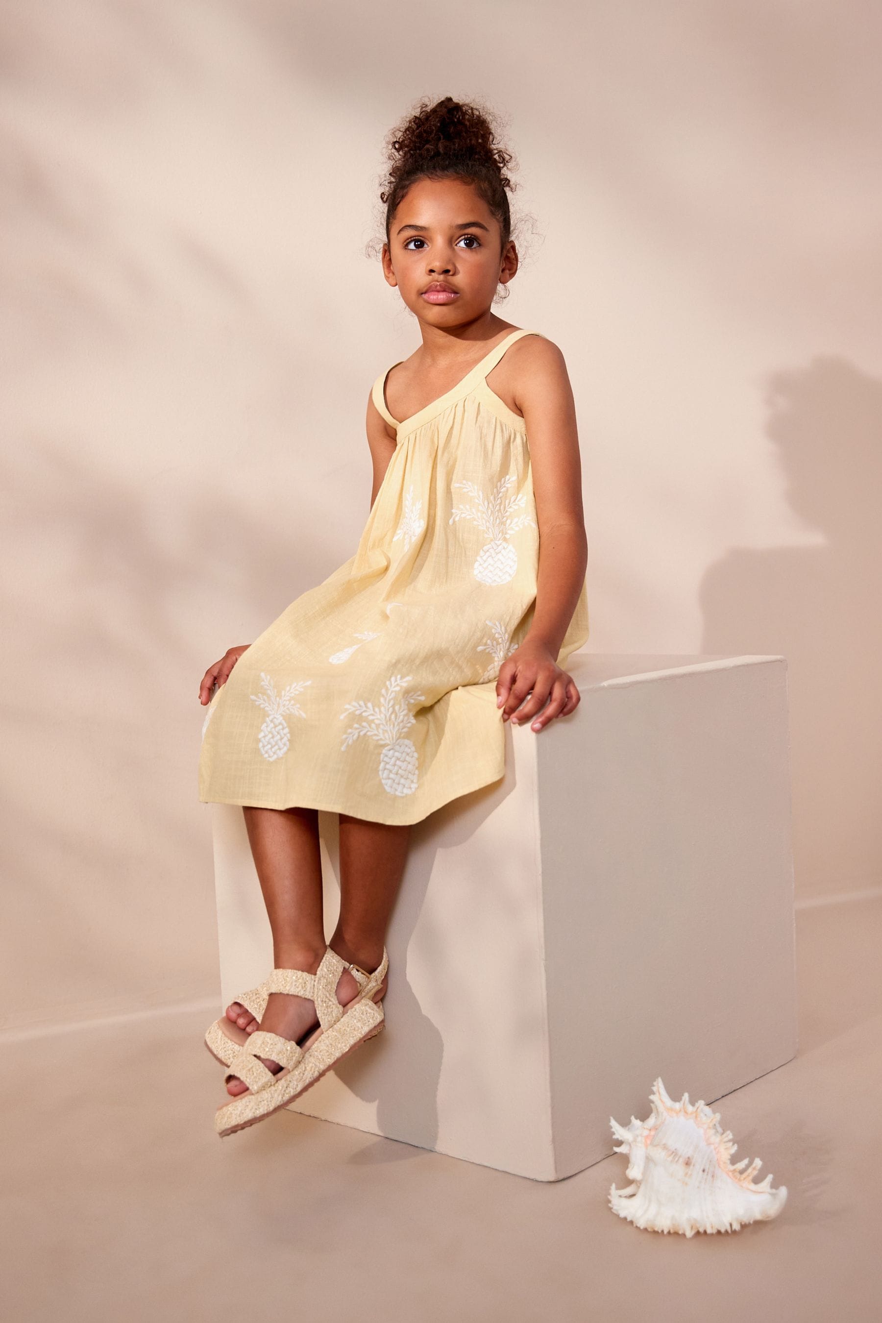 Yellow Pineapple Embroidered Dress (3-16yrs)