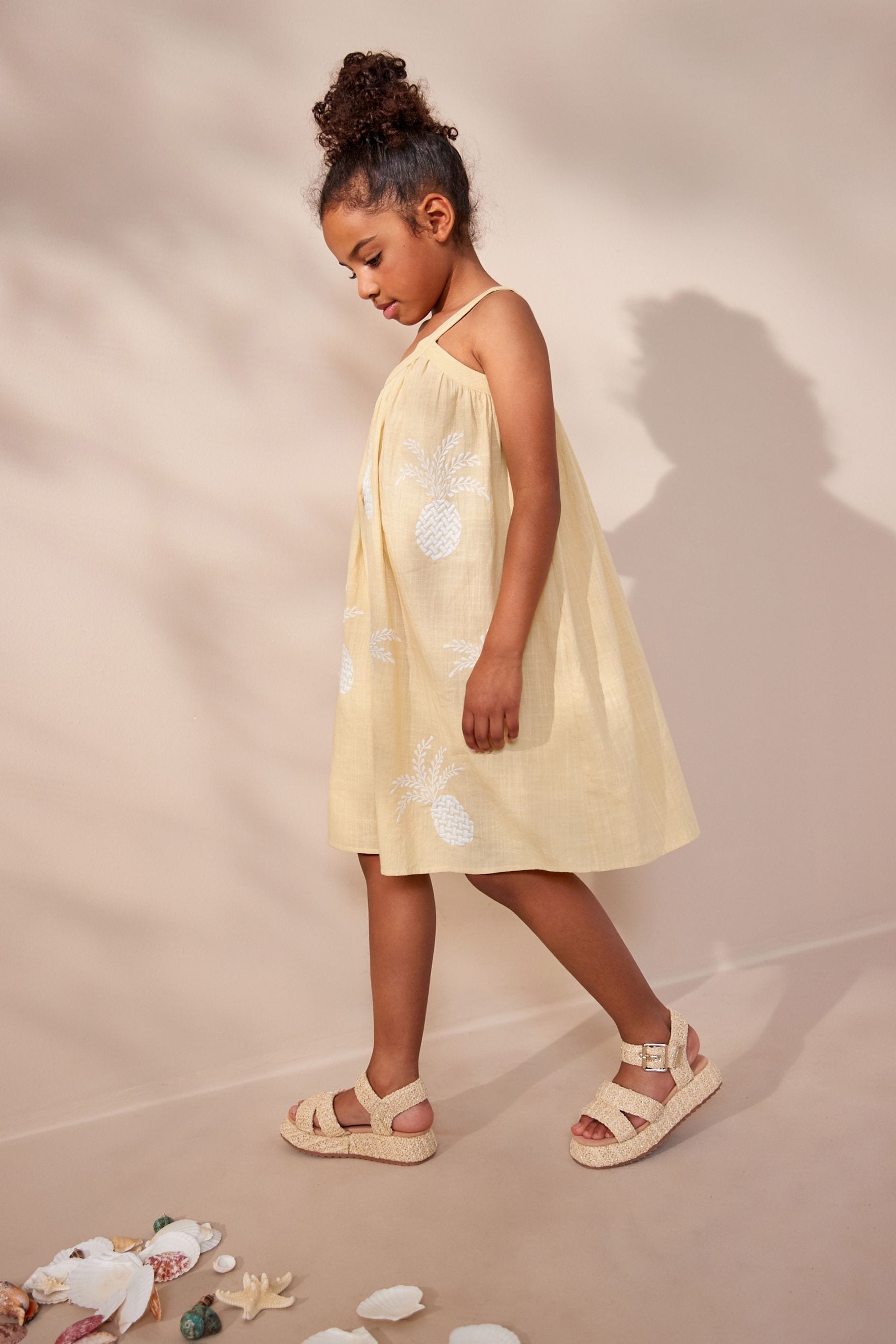 Yellow Pineapple Embroidered Dress (3-16yrs)