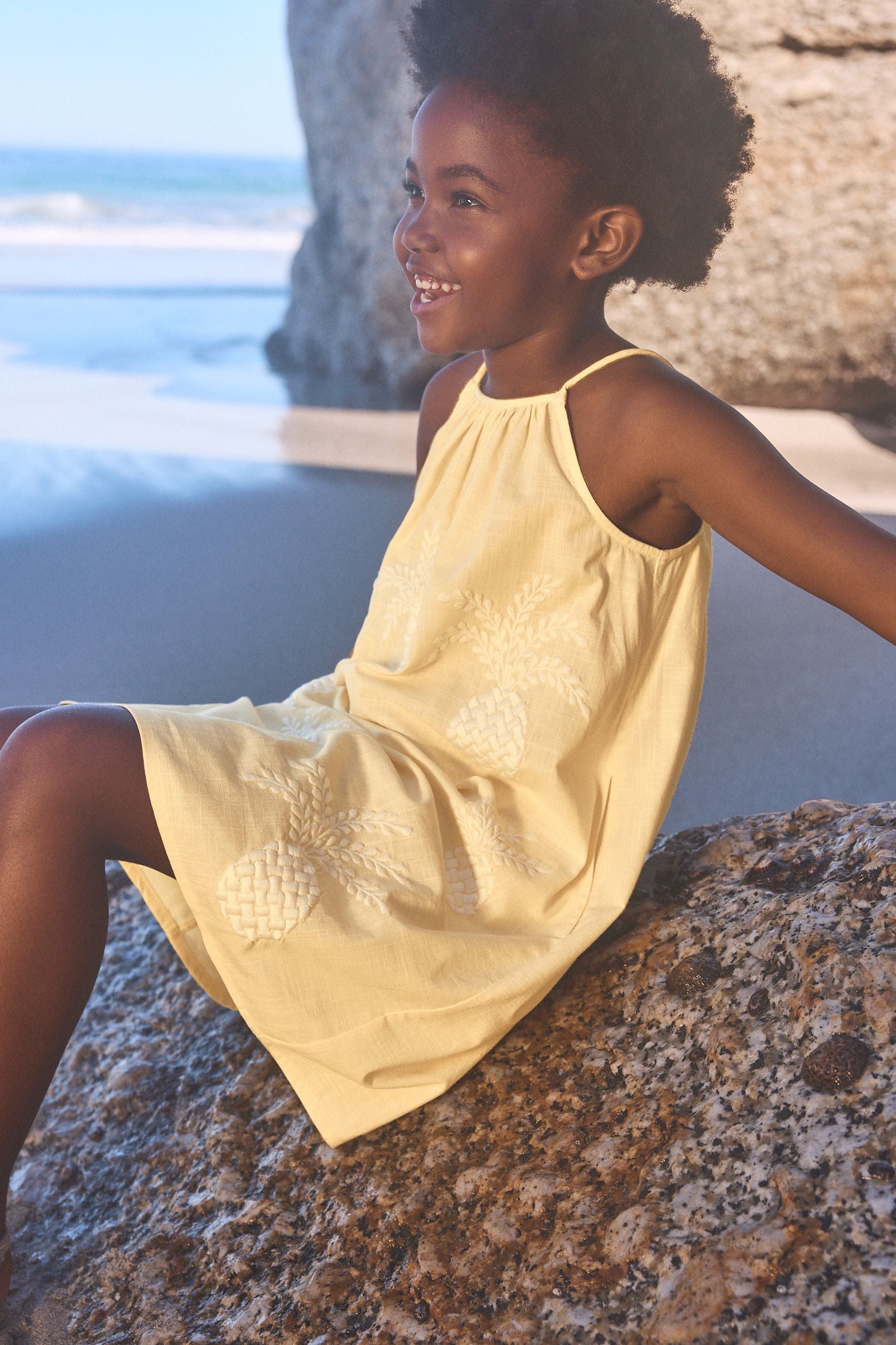 Yellow Pineapple Embroidered Dress (3-16yrs)