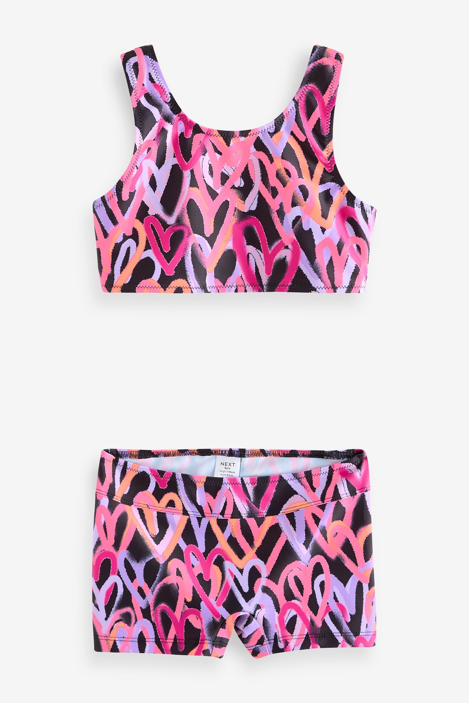 Black/Pink Hearts Sporty Bikini (3-16yrs)