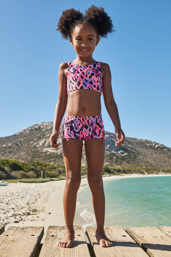 Black/Pink Hearts Sporty Bikini (3-16yrs)