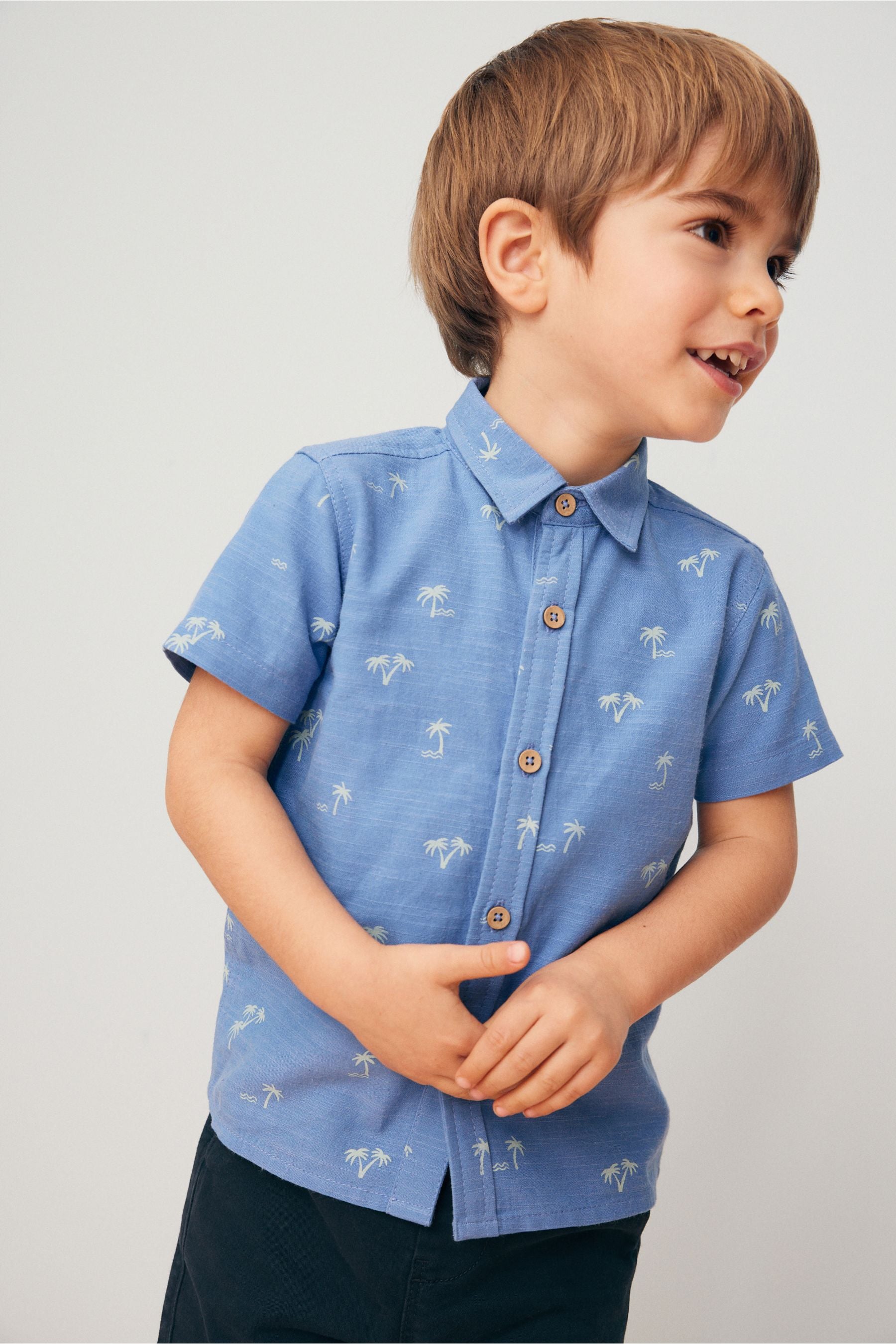 Blue Short Sleeve Printed Shirt (3mths-7yrs)