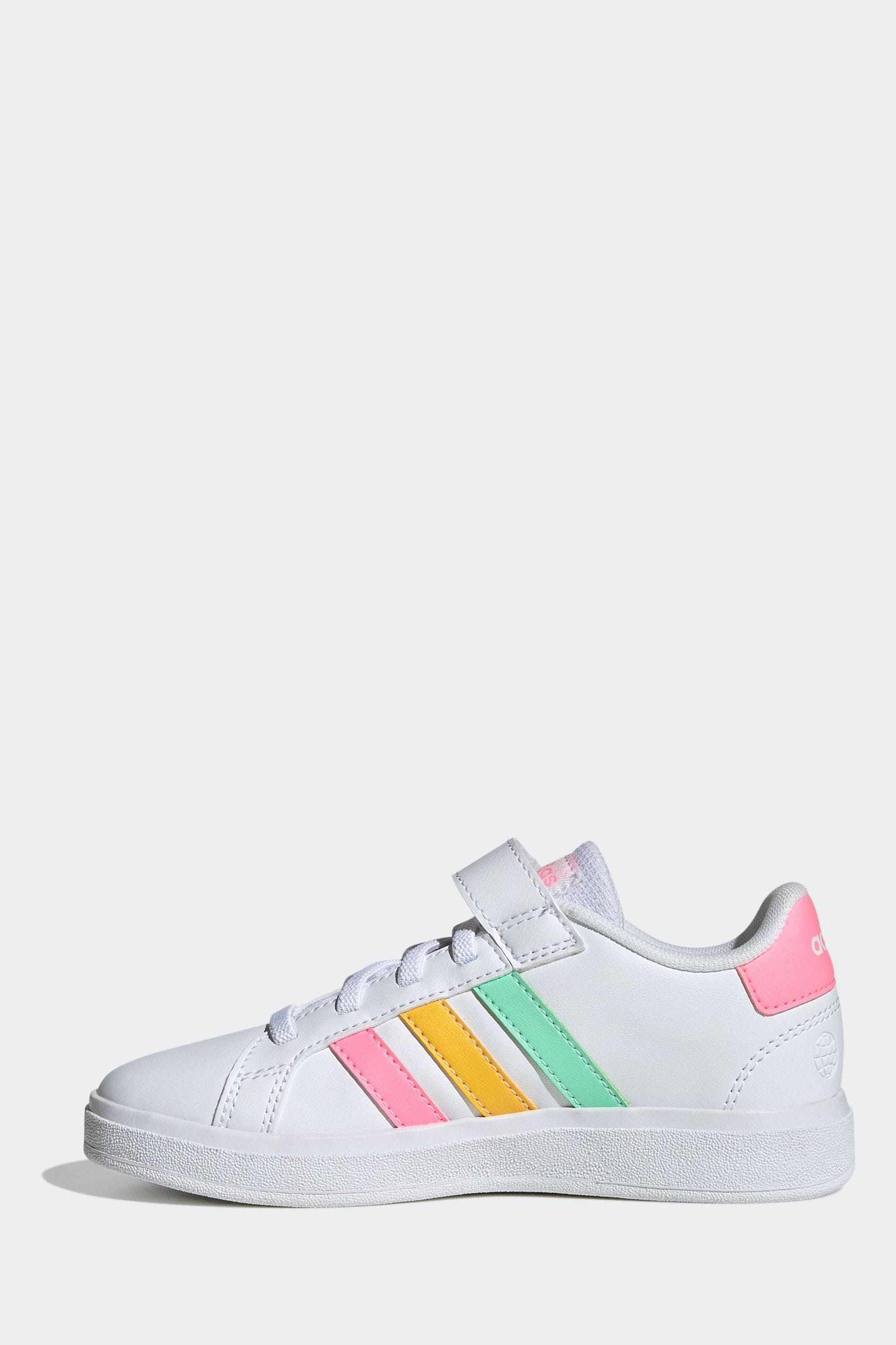 adidas White/Pink Grand Court Elastic Lace and Top Strap Trainers