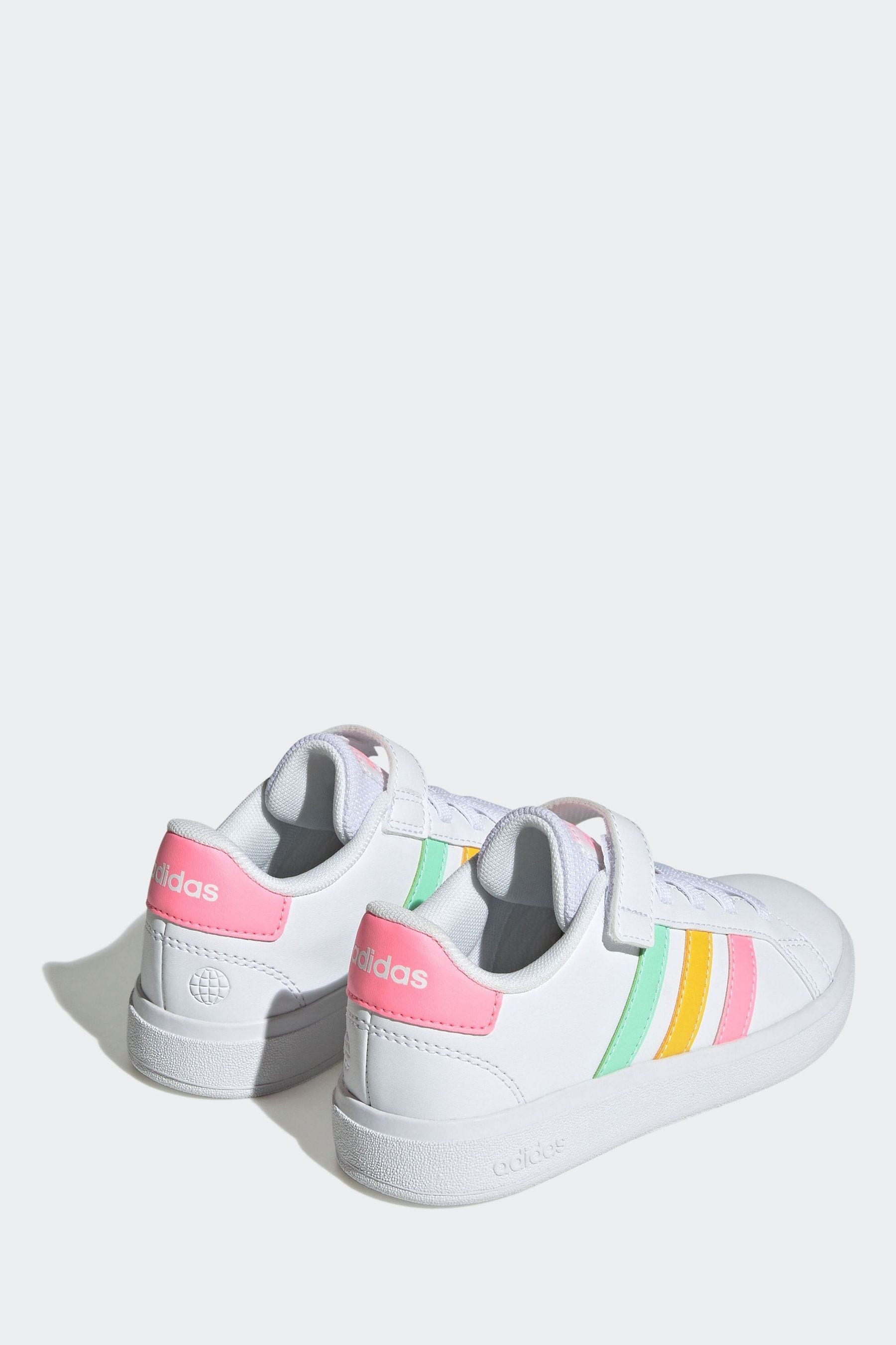 adidas White/Pink Grand Court Elastic Lace and Top Strap Trainers