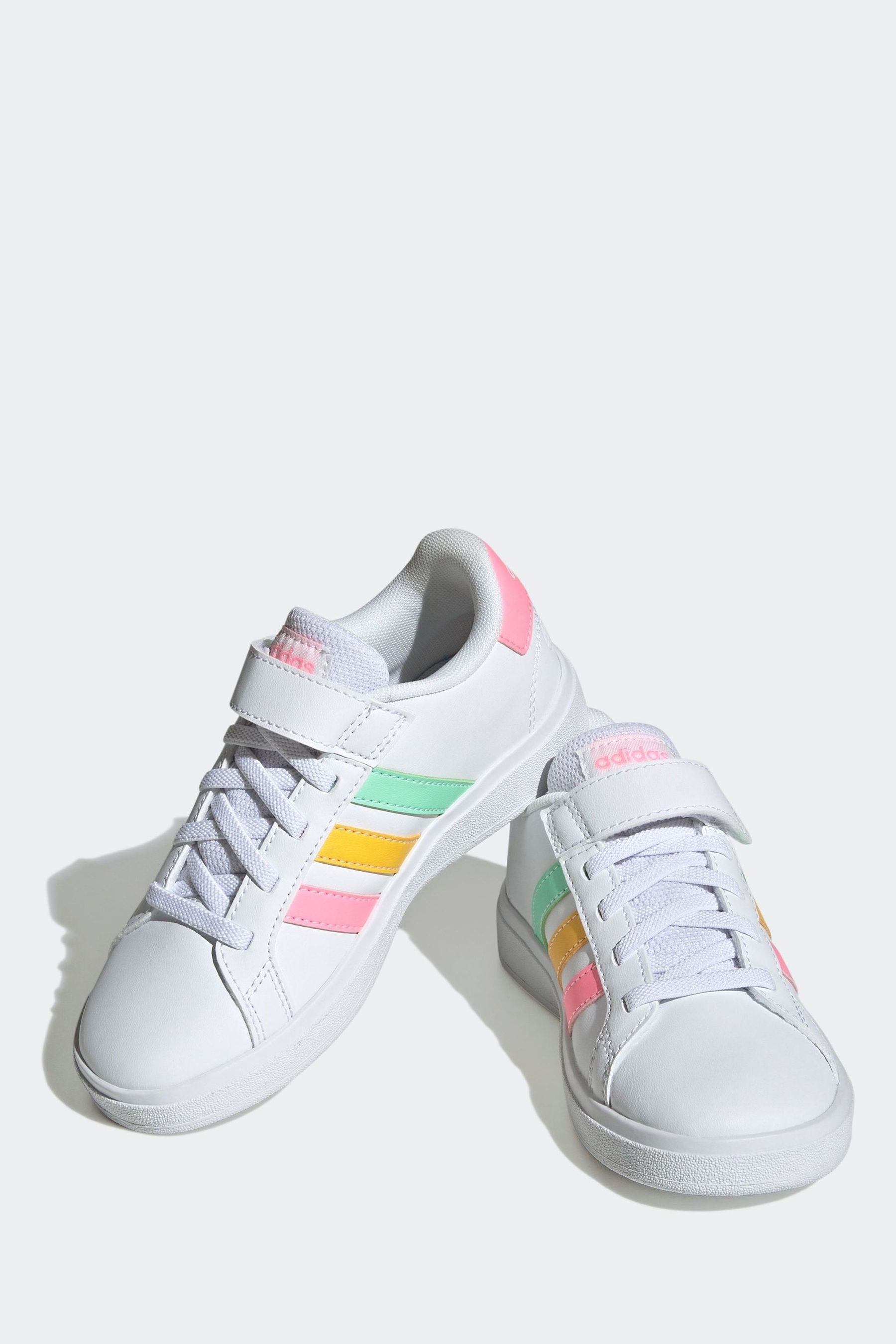 White/Pink adidas Sportswear Kids Grand Court Elastic Lace and Top Strap Trainers