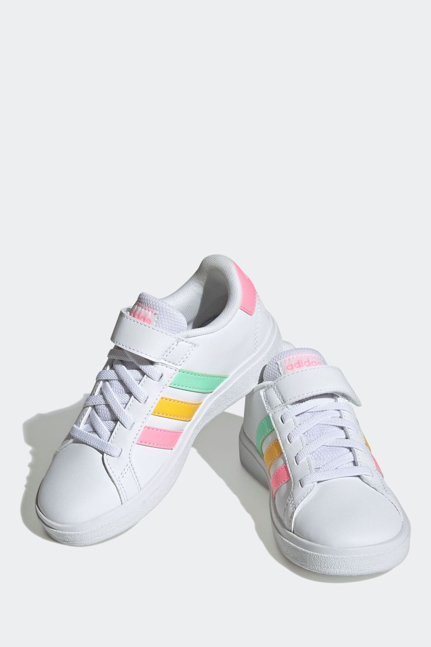 adidas White/Pink Grand Court Elastic Lace and Top Strap Trainers