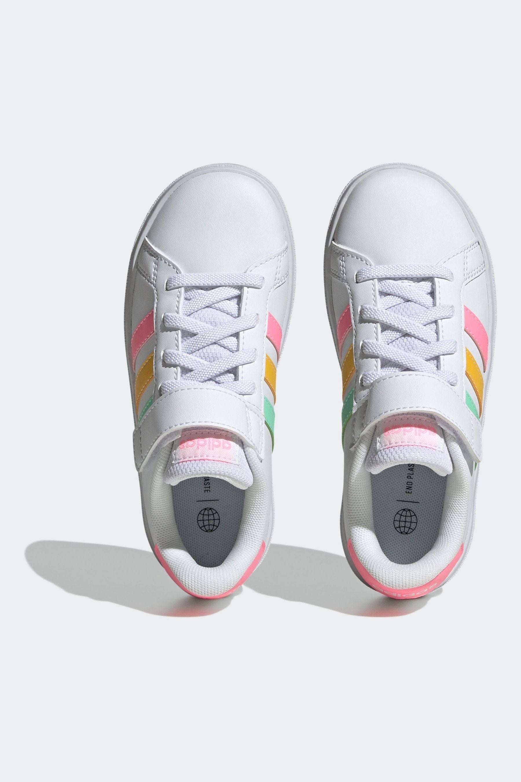 adidas White/Pink Grand Court Elastic Lace and Top Strap Trainers