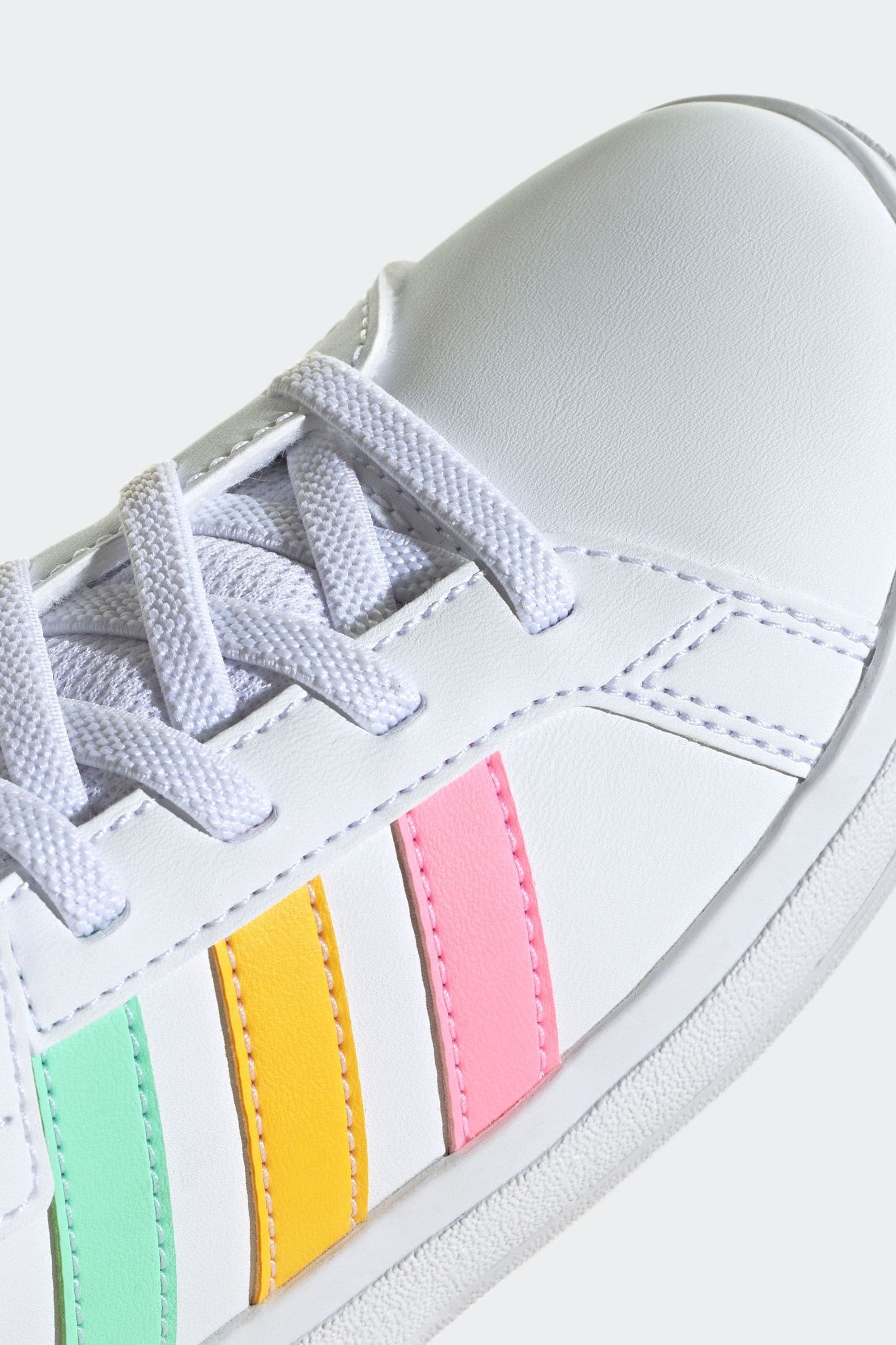 adidas White/Pink Grand Court Elastic Lace and Top Strap Trainers