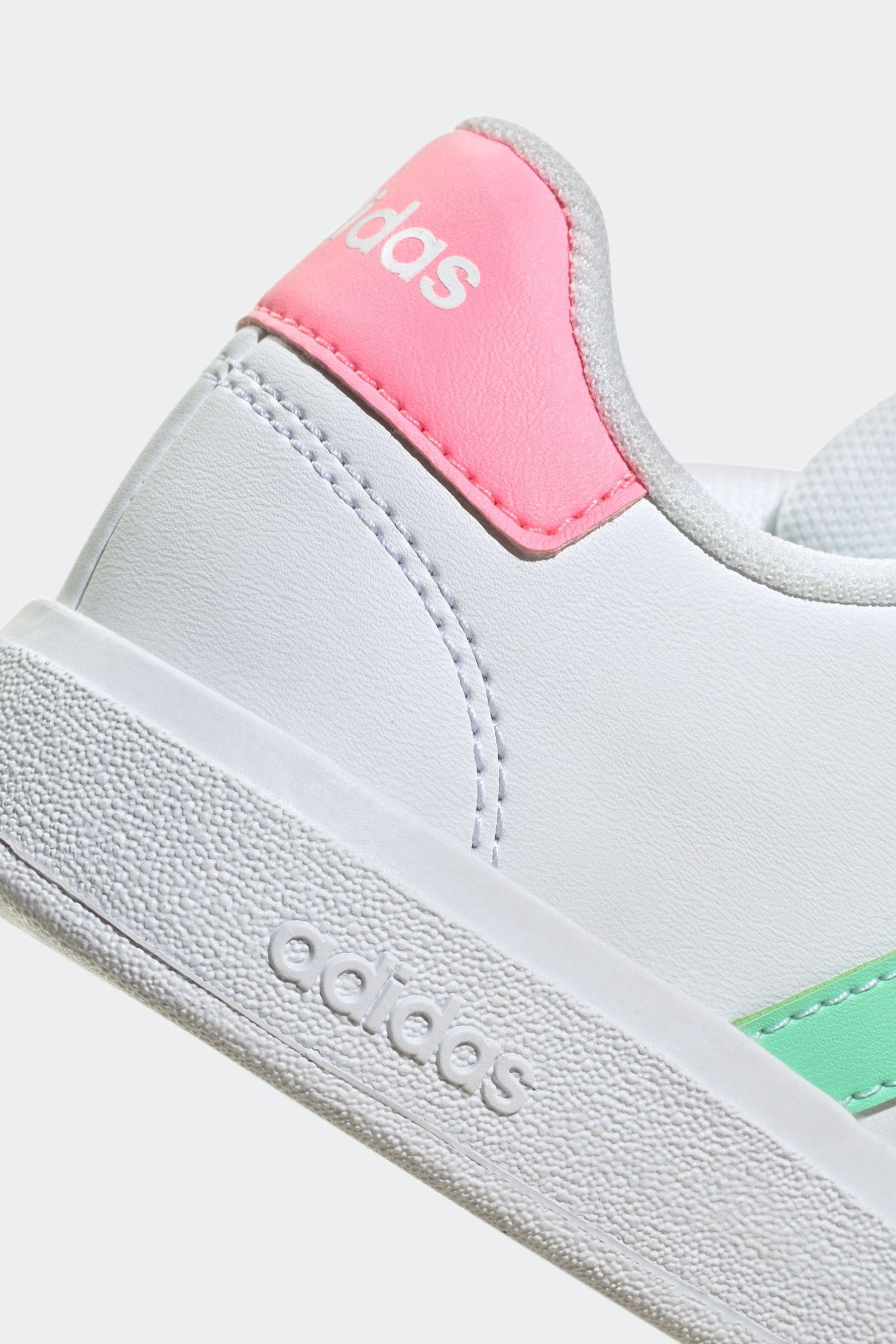 adidas White/Pink Grand Court Elastic Lace and Top Strap Trainers