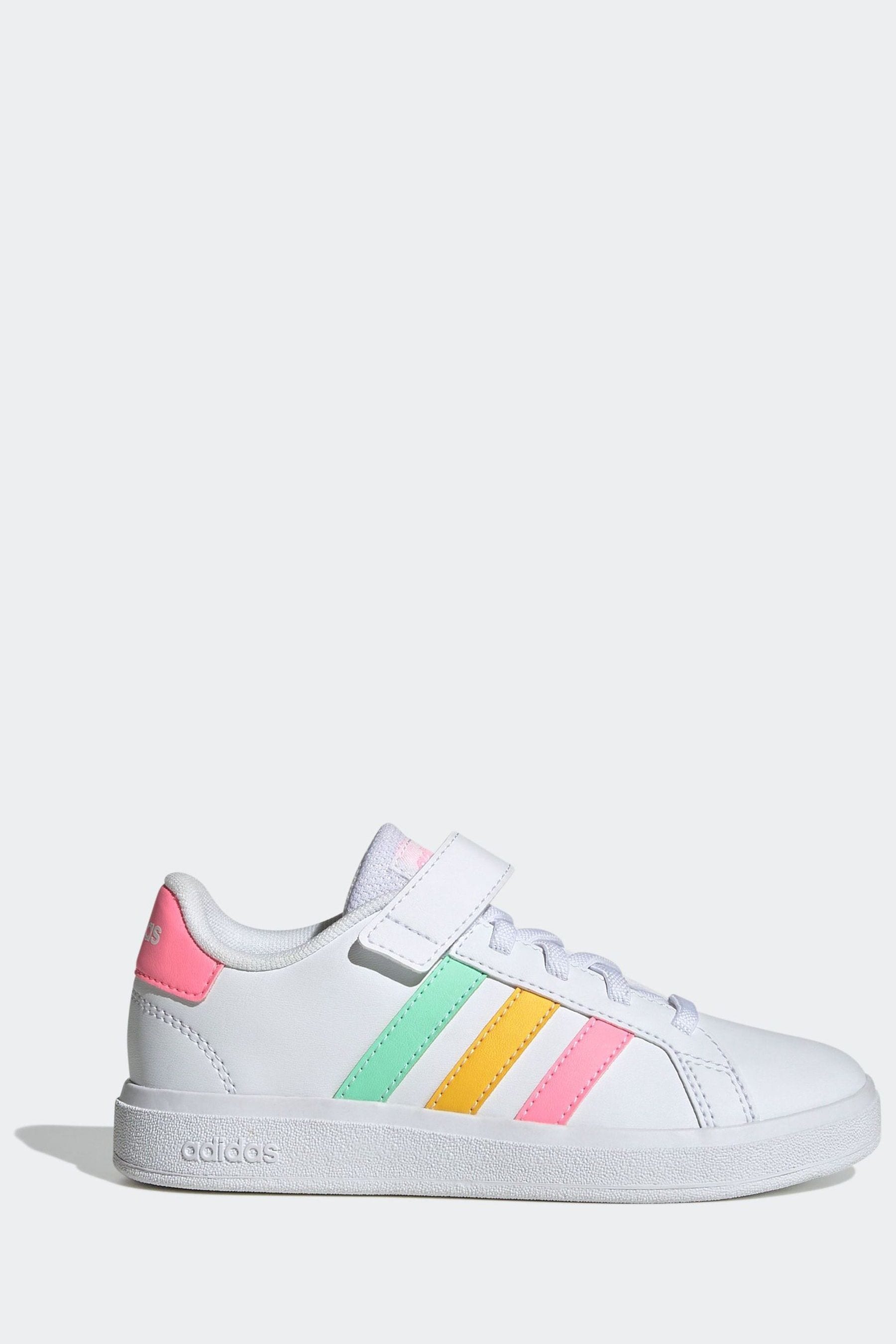 adidas White/Pink Grand Court Elastic Lace and Top Strap Trainers