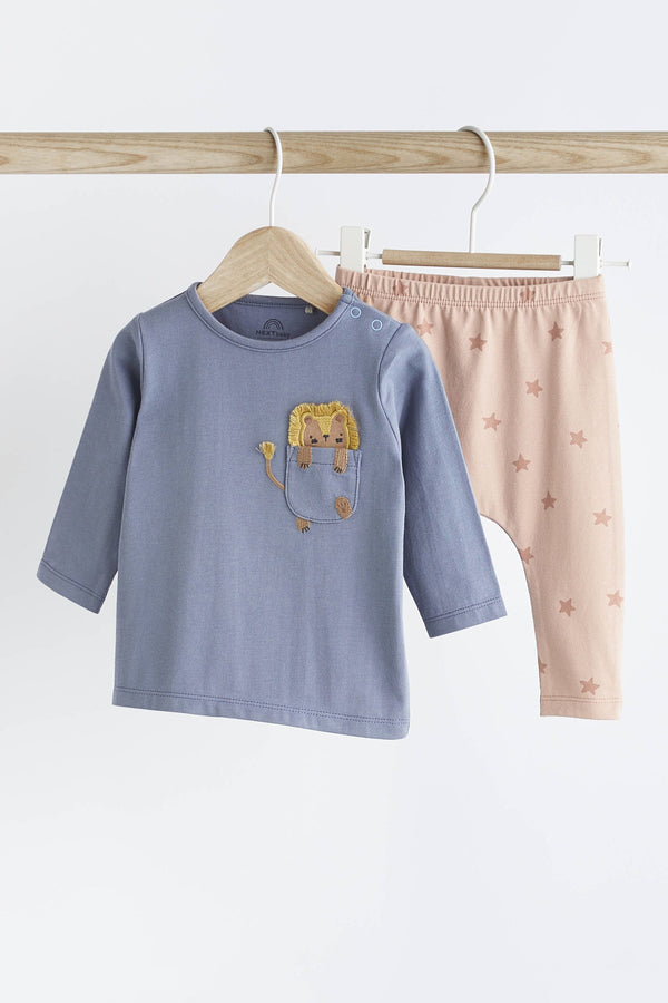 Blue Lion Pocket Baby Top and Leggings 2 Piece Set