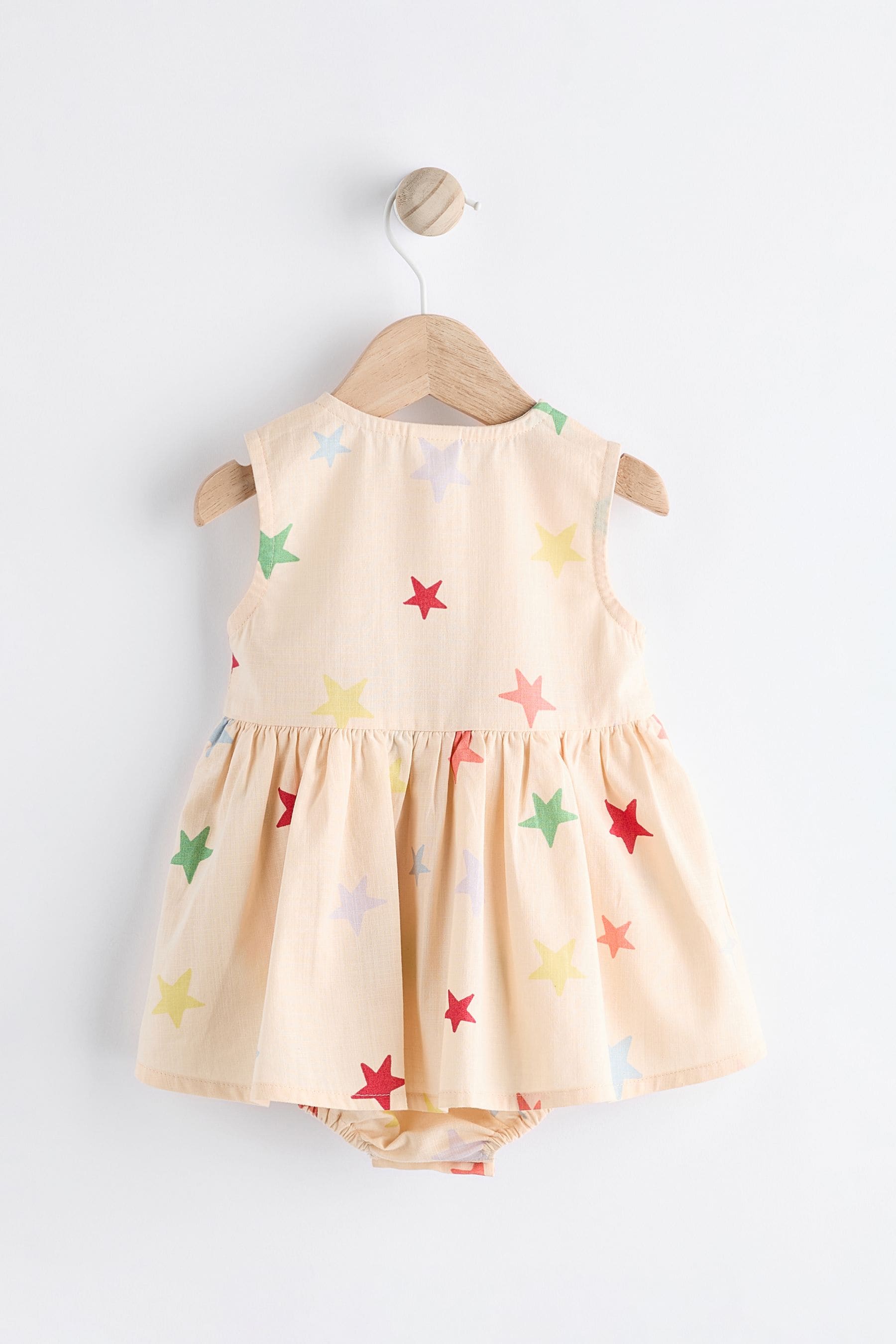 Cream/Multi Star Print Baby Integral Knickers Dress (0mths-2yrs)