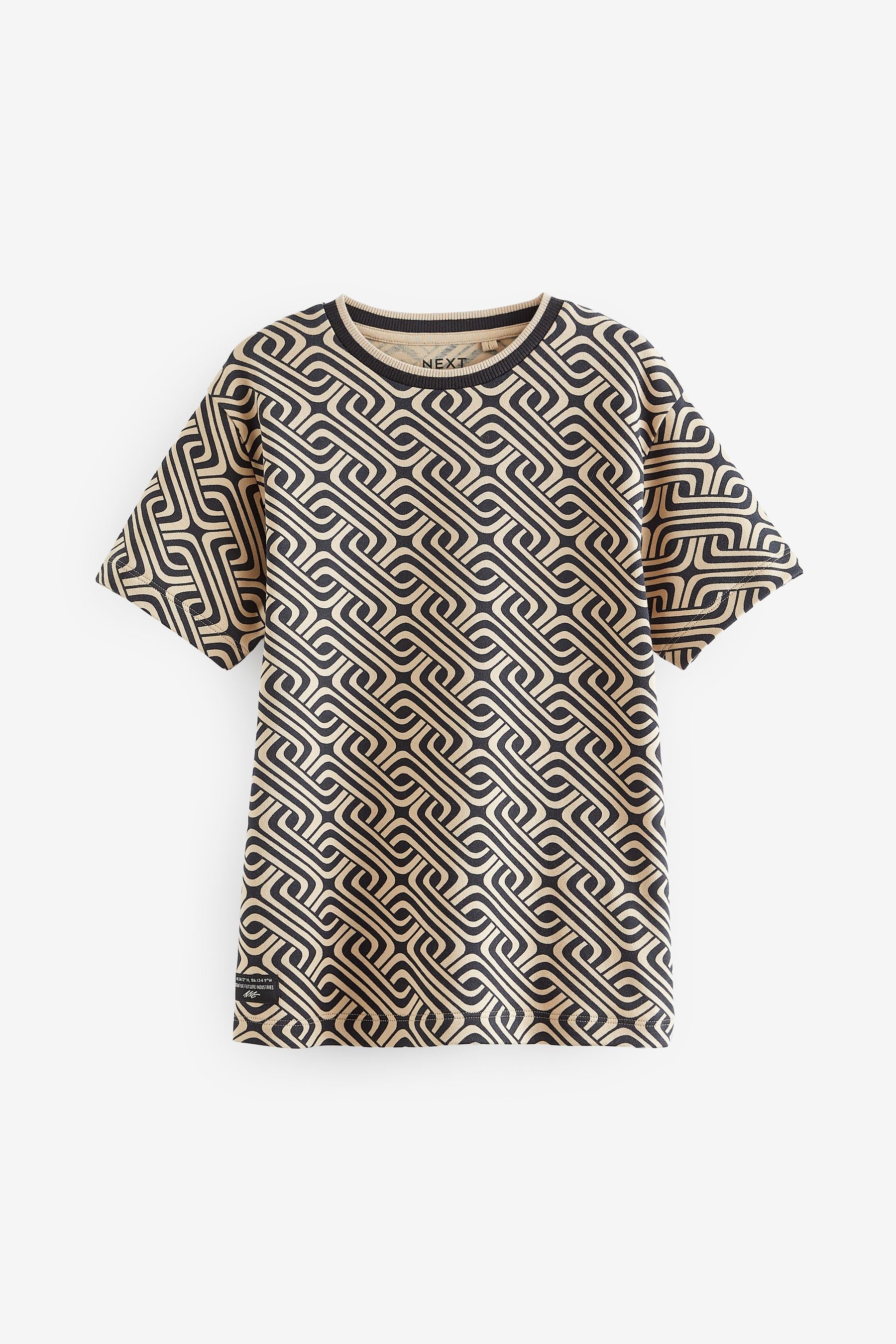 Black/Ecru Chain All-Over Print Short Sleeves 100% Cotton T-Shirt (3-16yrs)