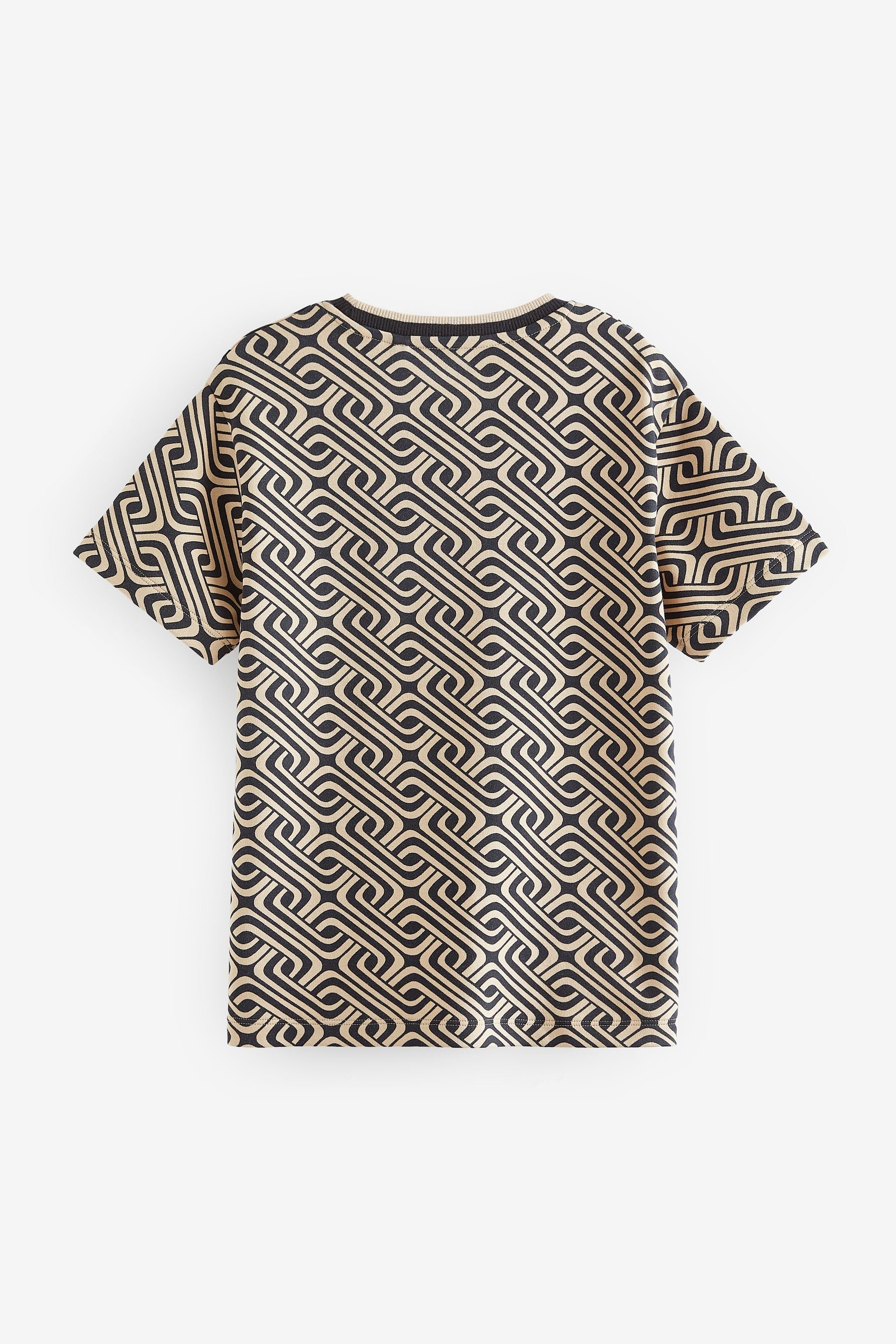 Black/Ecru Chain All-Over Print Short Sleeves 100% Cotton T-Shirt (3-16yrs)