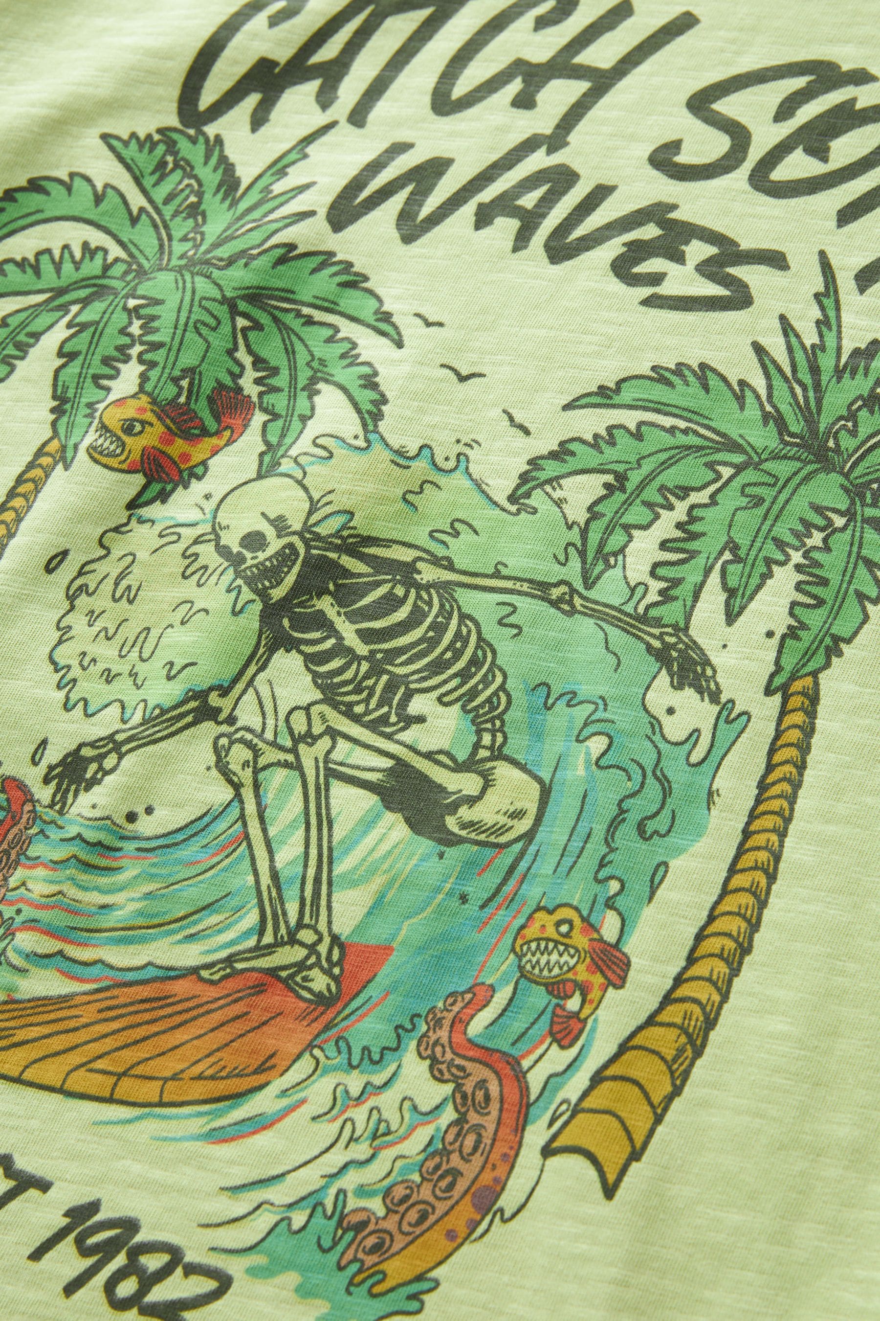 Green Surf Skeleton Relaxed Fit Washed Short Sleeve T-Shirt (3-16yrs)