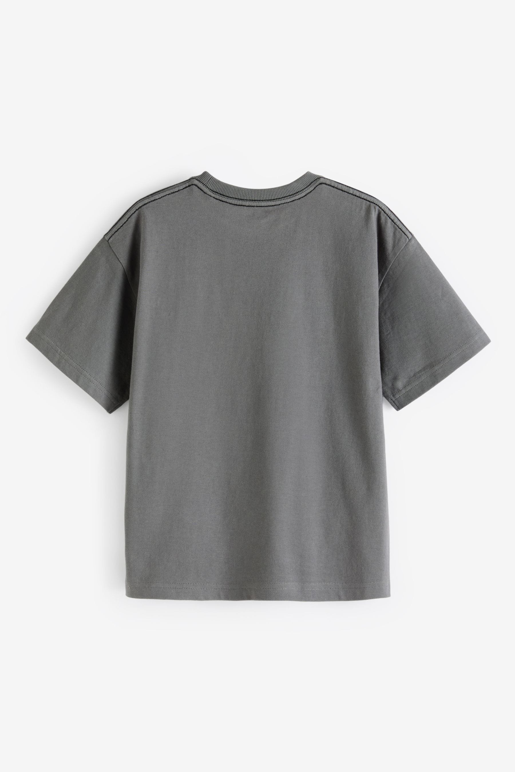 Grey Embroidery Oversized Fit Short Sleeve Graphic T-Shirt (3-16yrs)