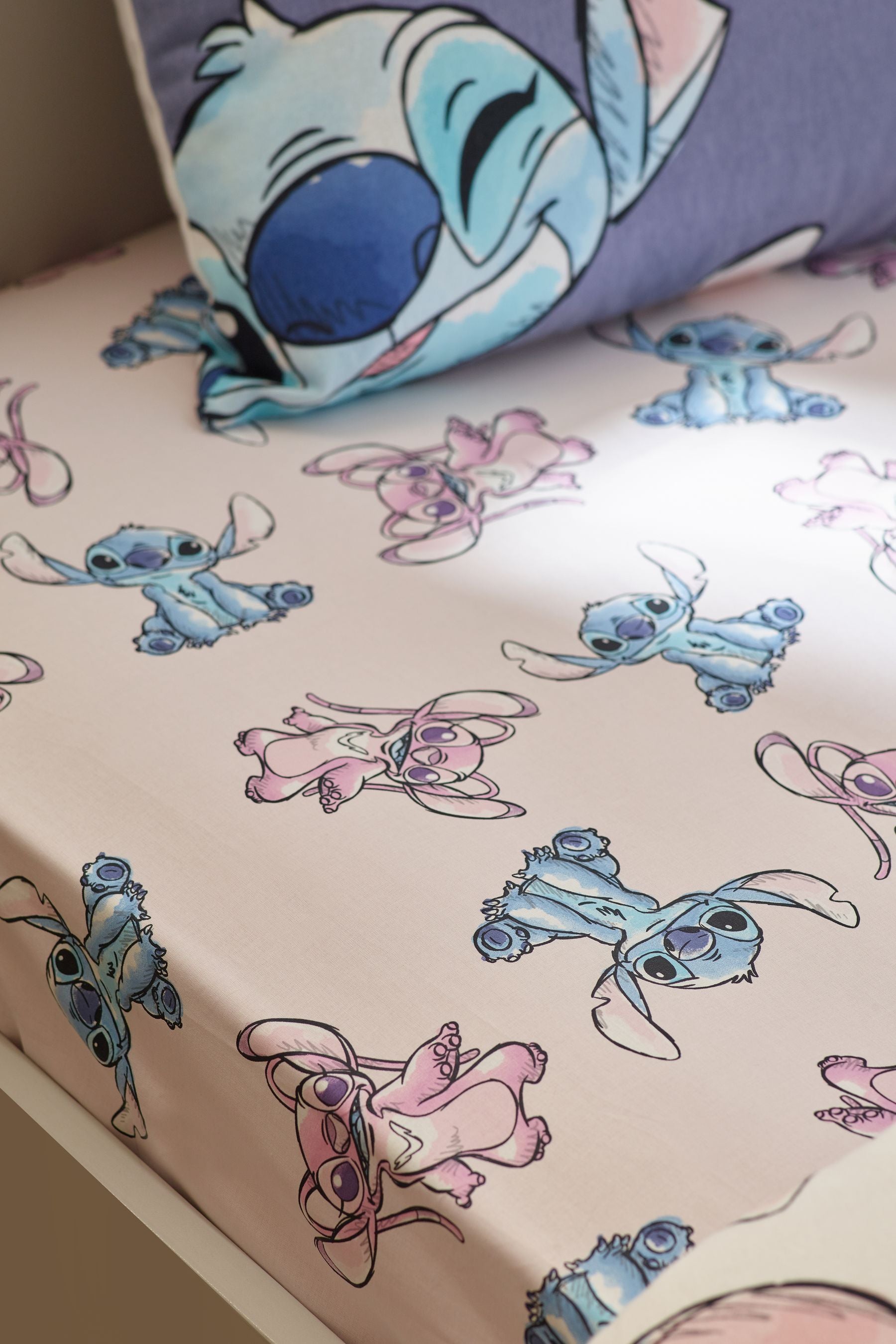 Pink Disney Lilo & Stitch 100% Cotton Fitted Sheet