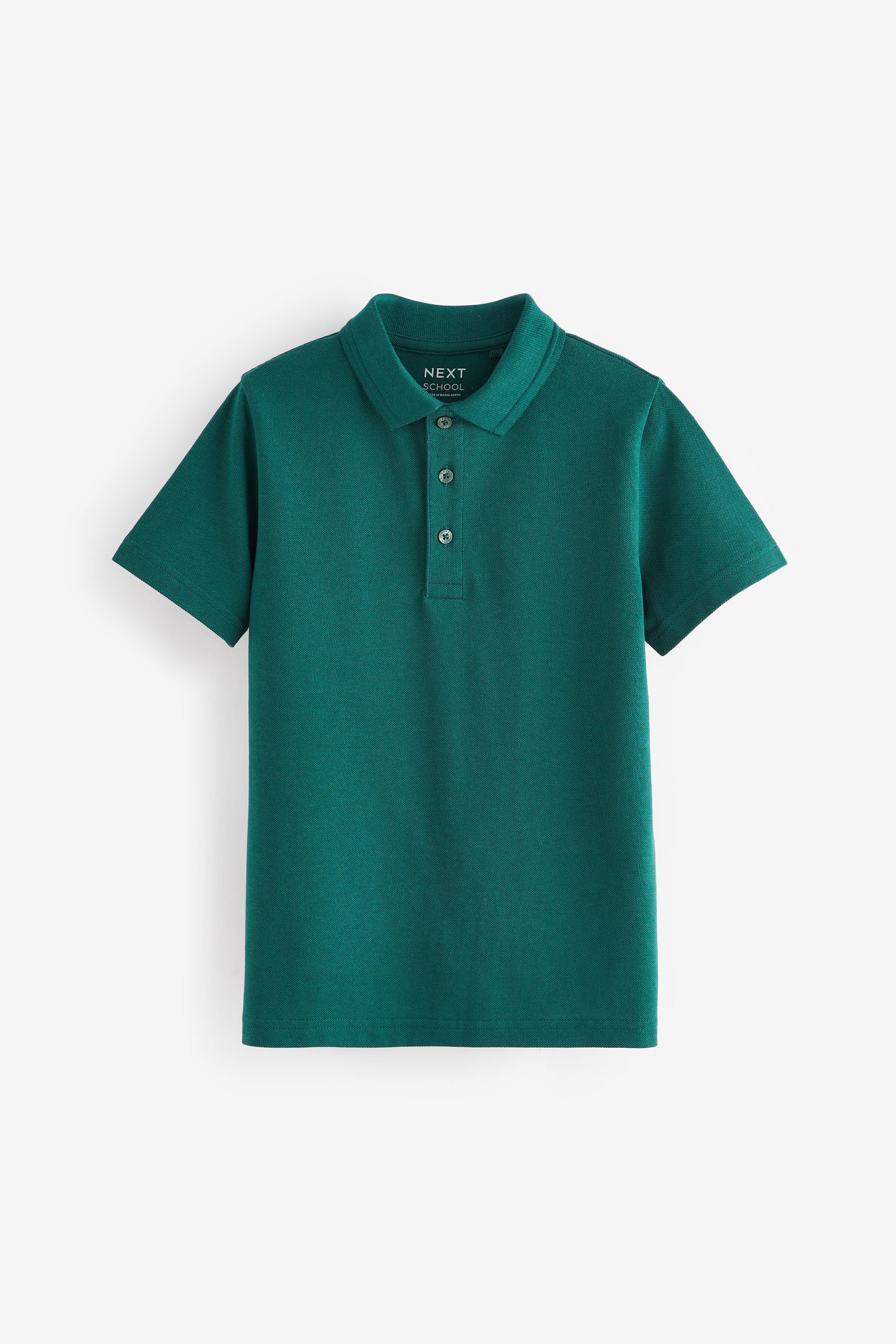 Dark Green 2 Pack Cotton School Short Sleeve 100% Cotton Polo Shirts (3-16yrs)