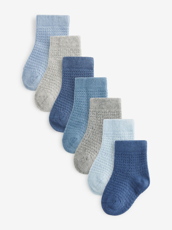 Blue/Grey 7 Pack Baby Socks (0mths-2yrs)