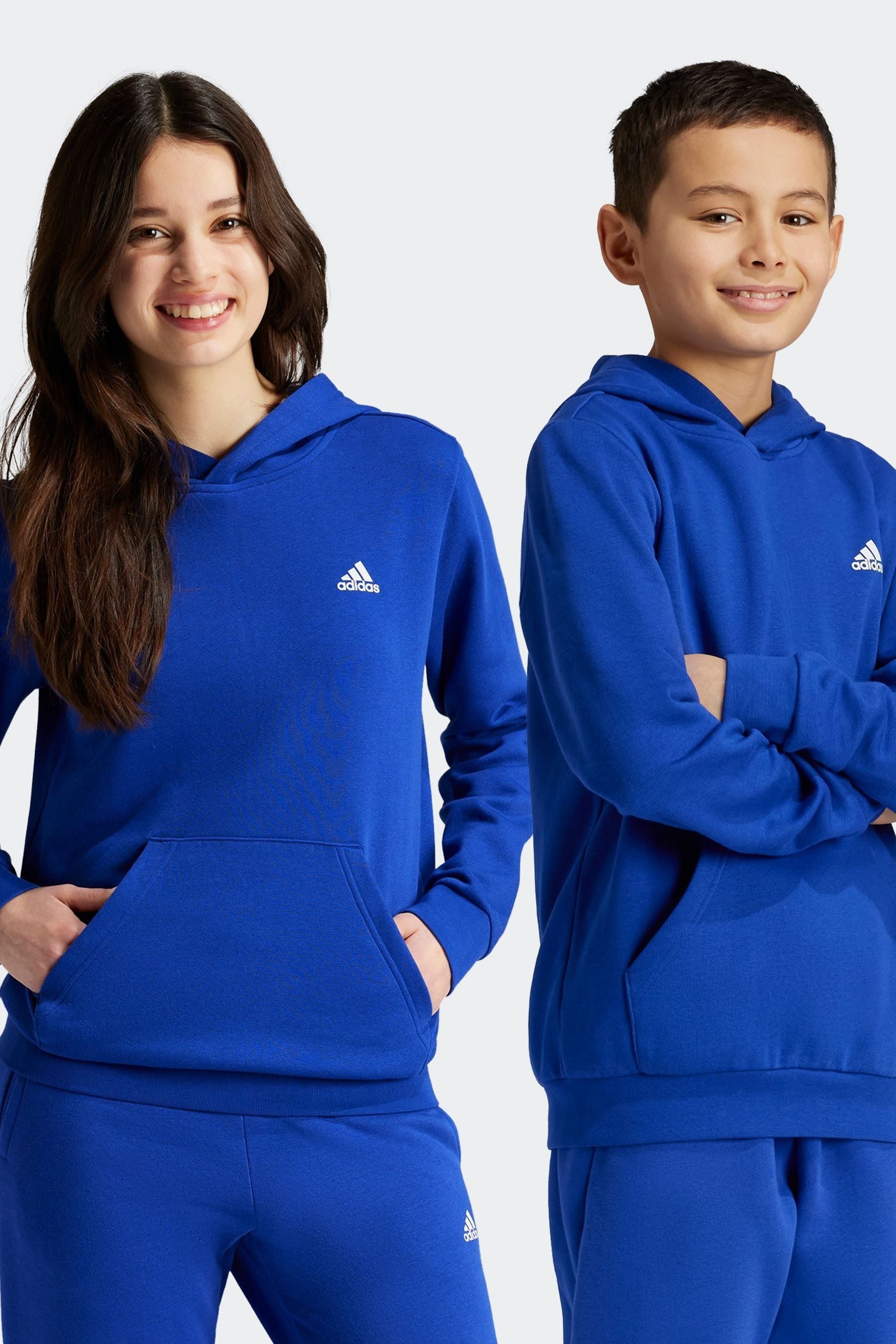 adidas Blue Kids Essentials Small Logo Feel Cozy Fleece Hoodie