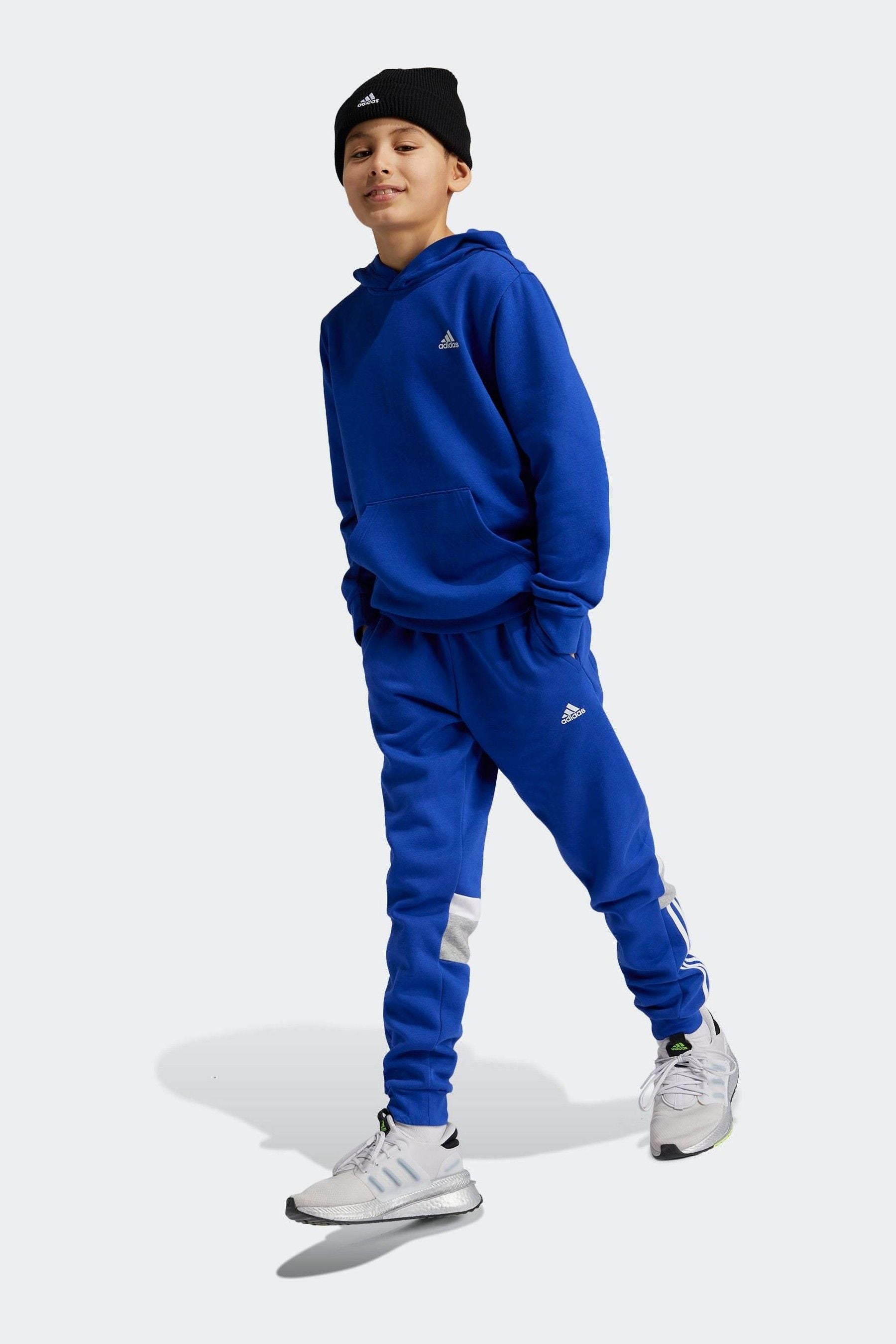 adidas Blue Kids Essentials Small Logo Feel Cozy Fleece Hoodie