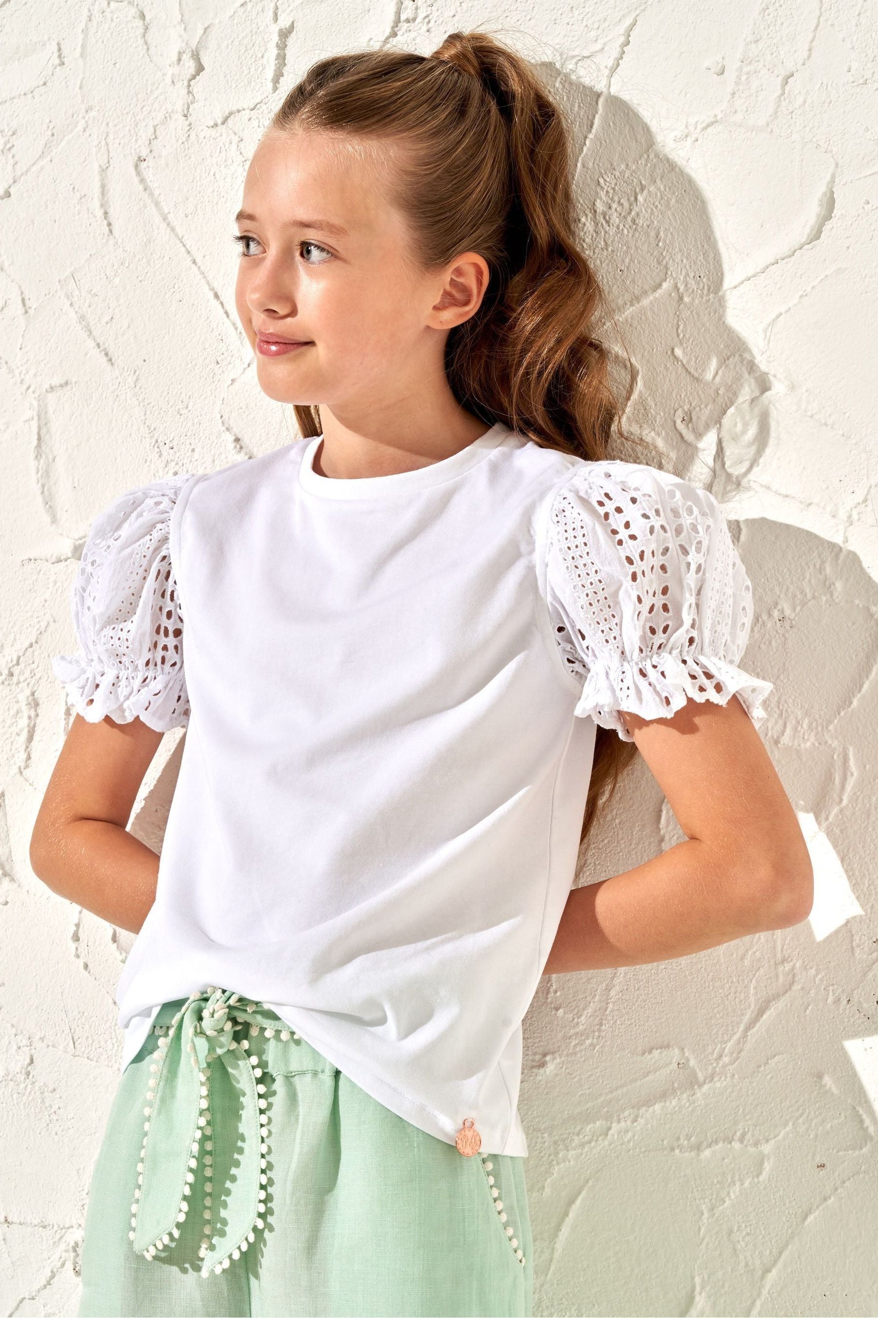 White Angel & Rocket Broderie Sleeve Mia Blouse