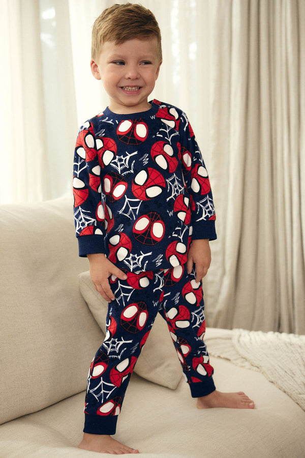 Red/Navy Spiderman Single Soft Touch Fleece with Elastane (12mths-10yrs)