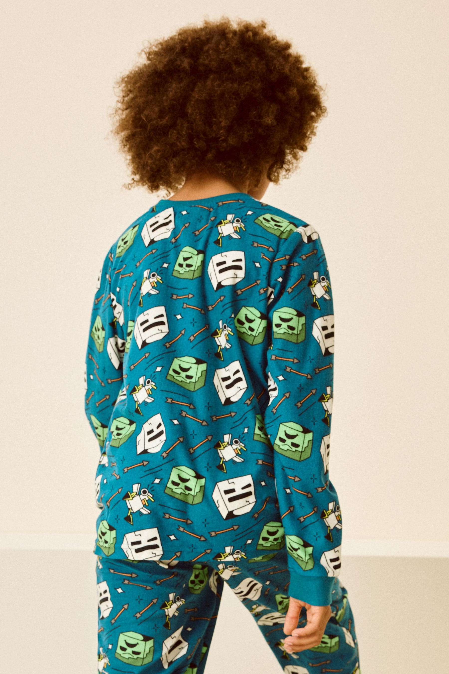 Teal Blue Minecraft Single Soft Touch Fleece Pyjamas with Elastane (5-16yrs)