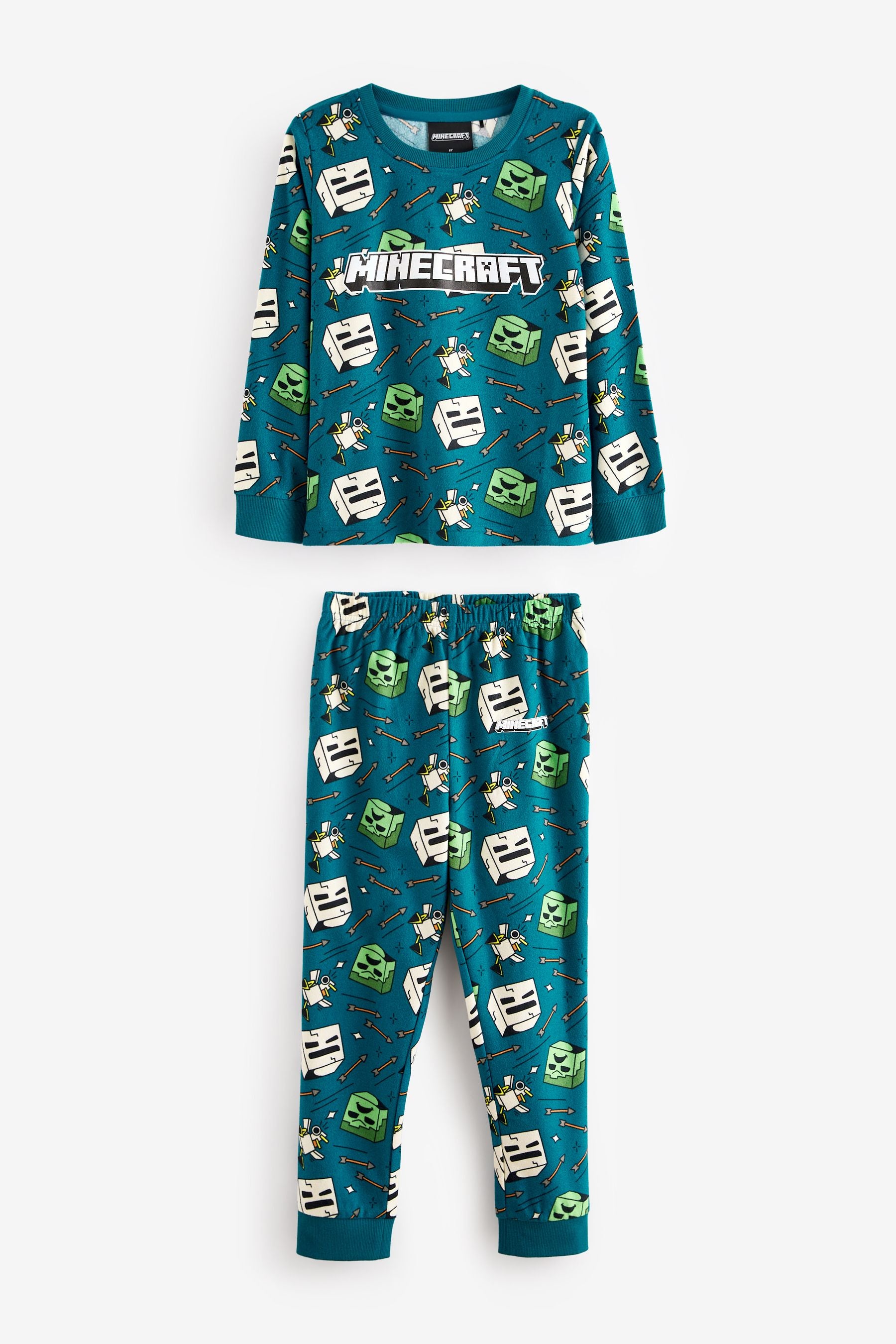 Teal Blue Minecraft Single Soft Touch Fleece Pyjamas with Elastane (5-16yrs)