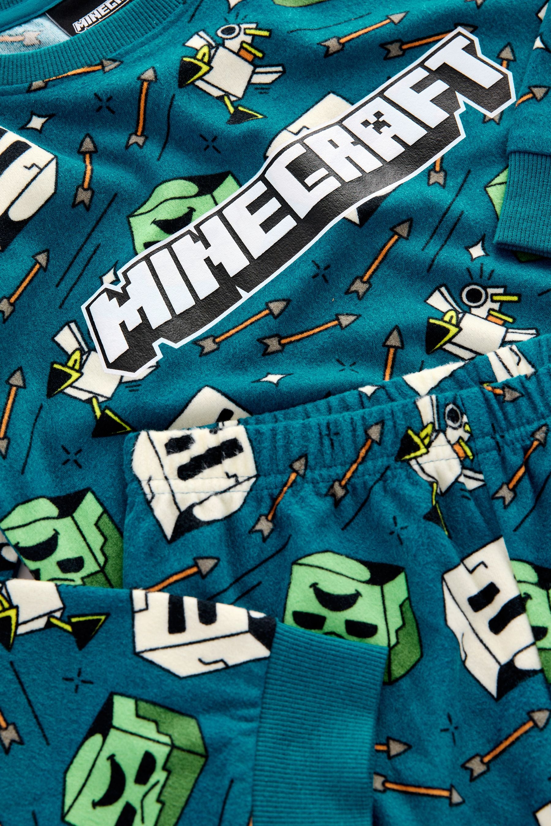 Teal Blue Minecraft Single Soft Touch Fleece Pyjamas with Elastane (5-16yrs)