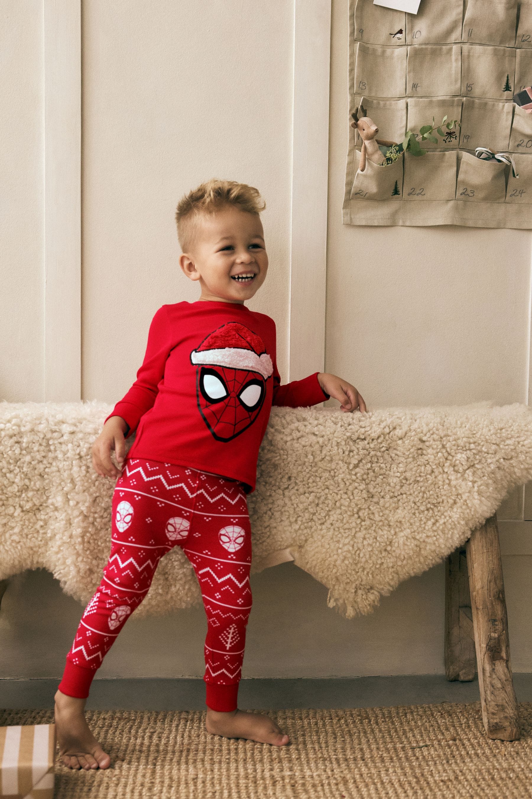 Red Christmas Spiderman 100% Cotton Single Snuggle Pyjamas (12mths-10yrs)