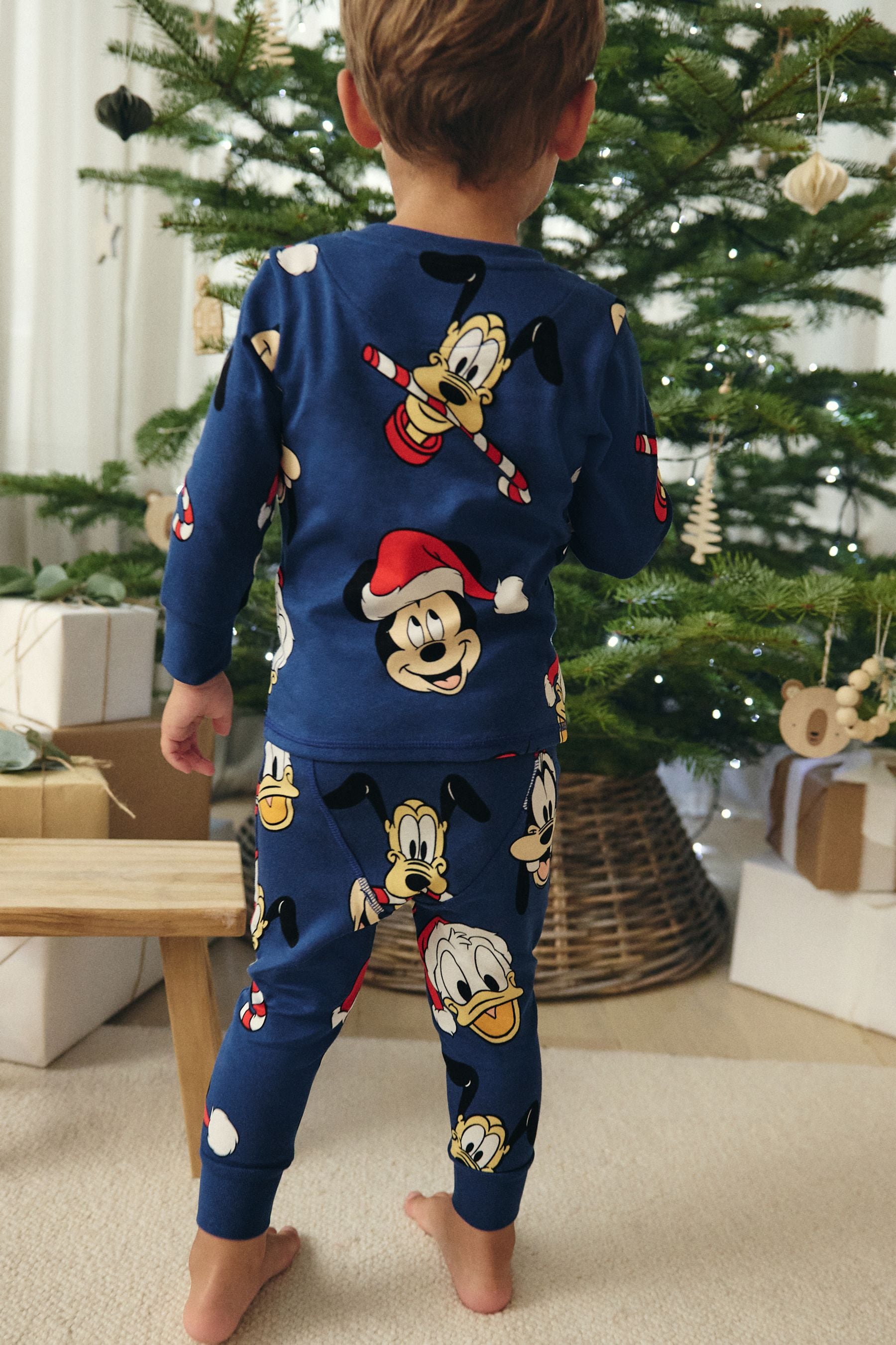 Navy Mickey and Friends Single Long Sleeves 100% Cotton Pyjamas (9mths-10yrs)