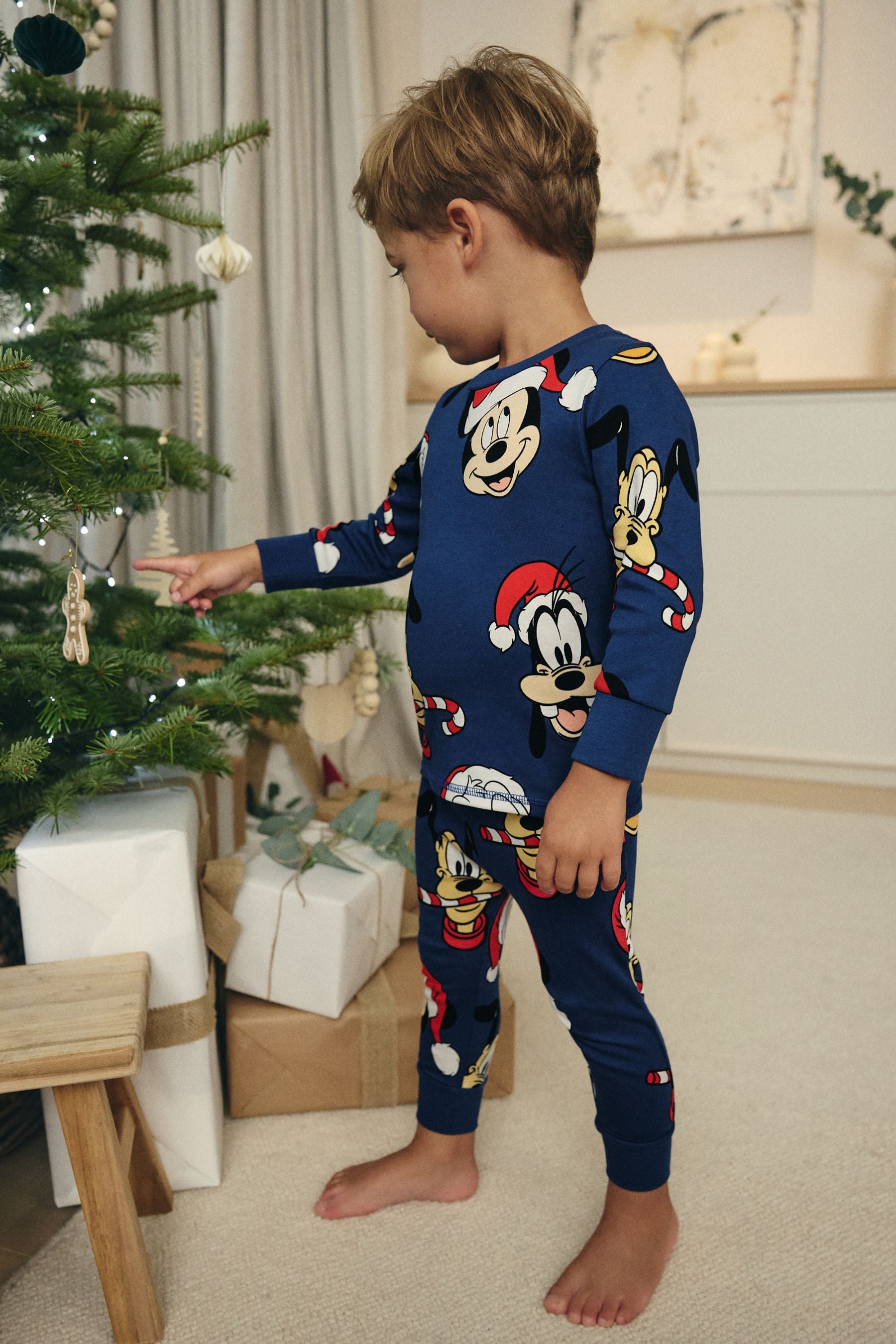 Navy Mickey and Friends Single Long Sleeves 100% Cotton Pyjamas (9mths-10yrs)