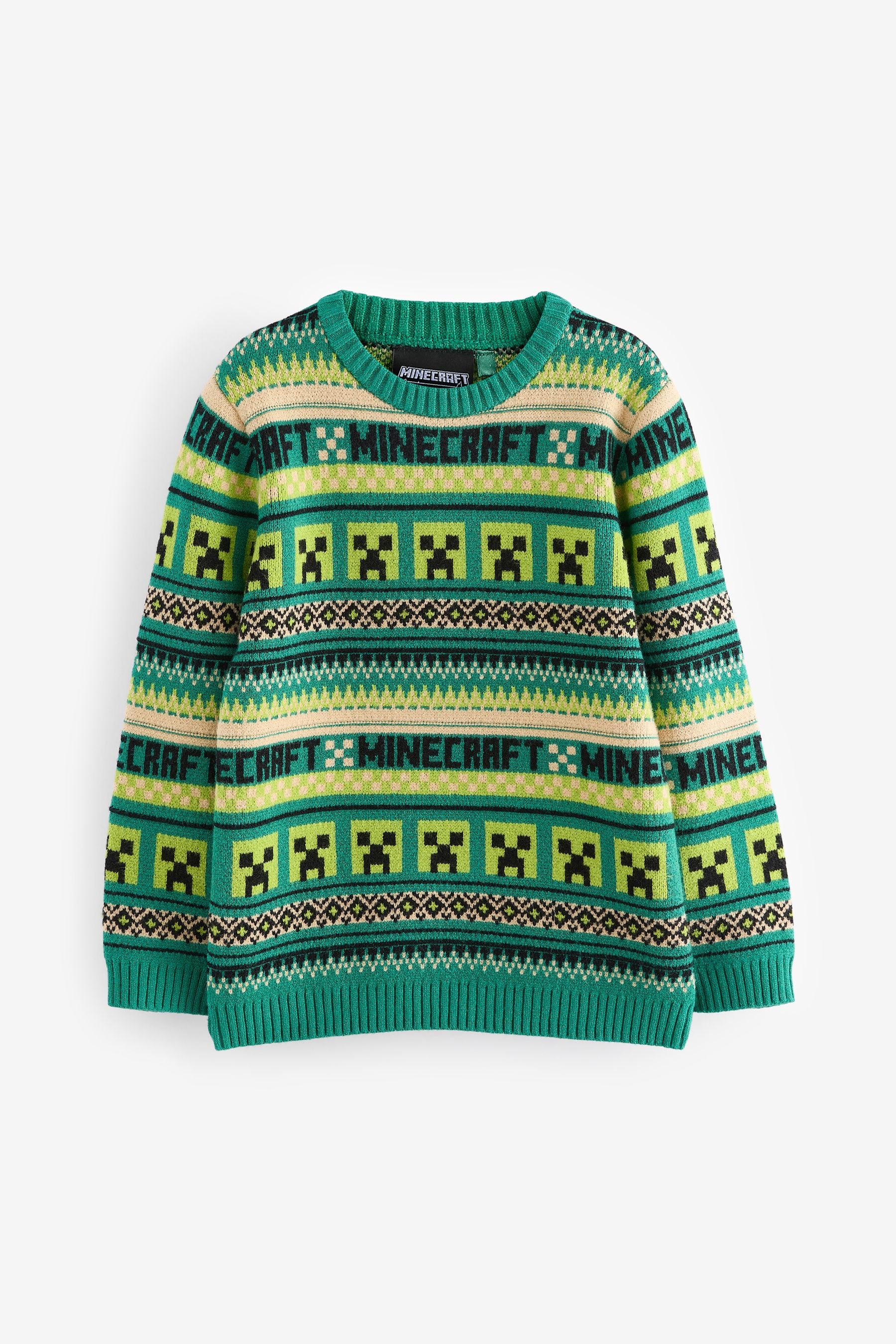 Green Minecraft Christmas Fairisle Crew Neck Jumper (3-16yrs)