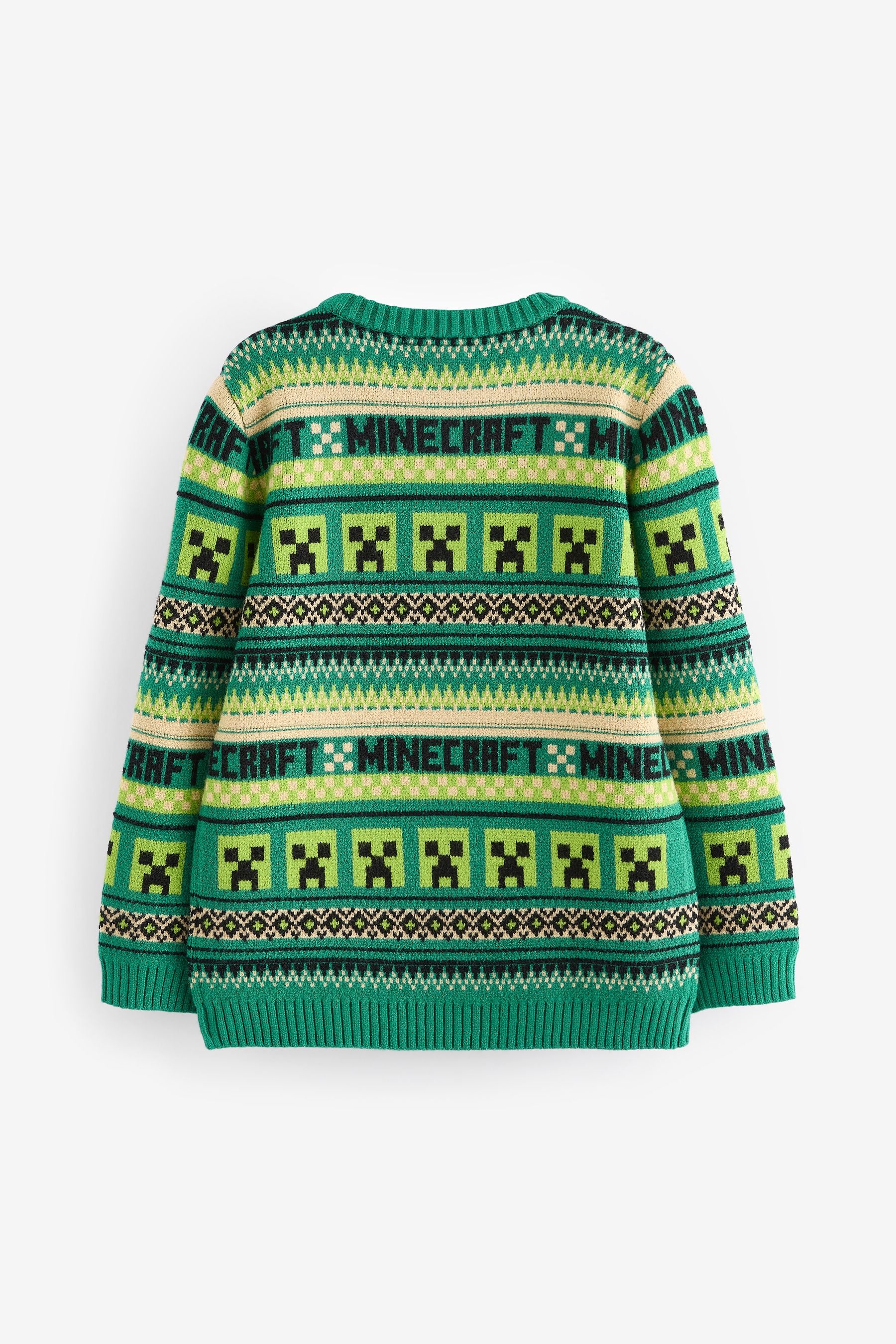 Green Minecraft Christmas Fairisle Crew Neck Jumper (3-16yrs)