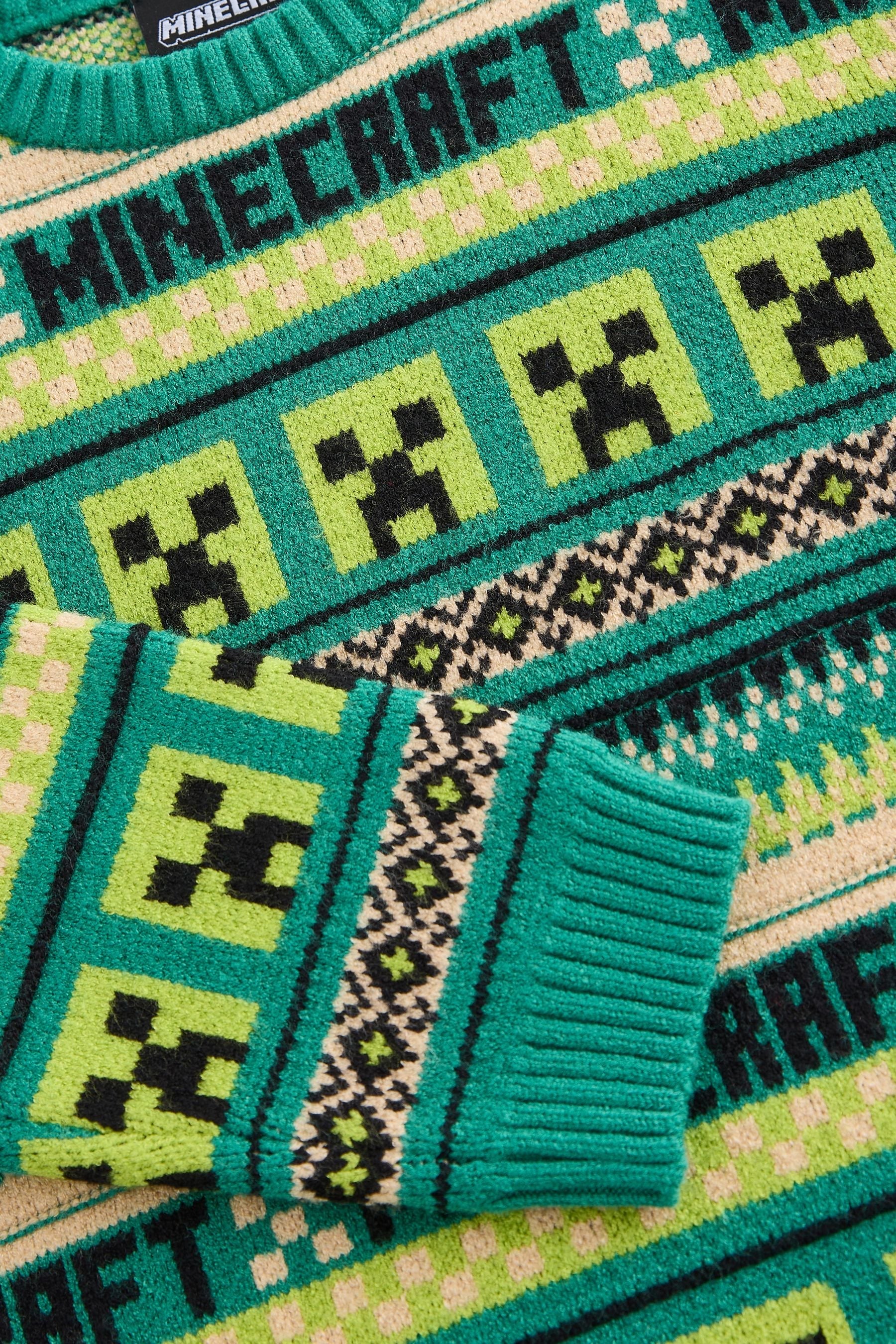 Green Minecraft Christmas Fairisle Crew Neck Jumper (3-16yrs)