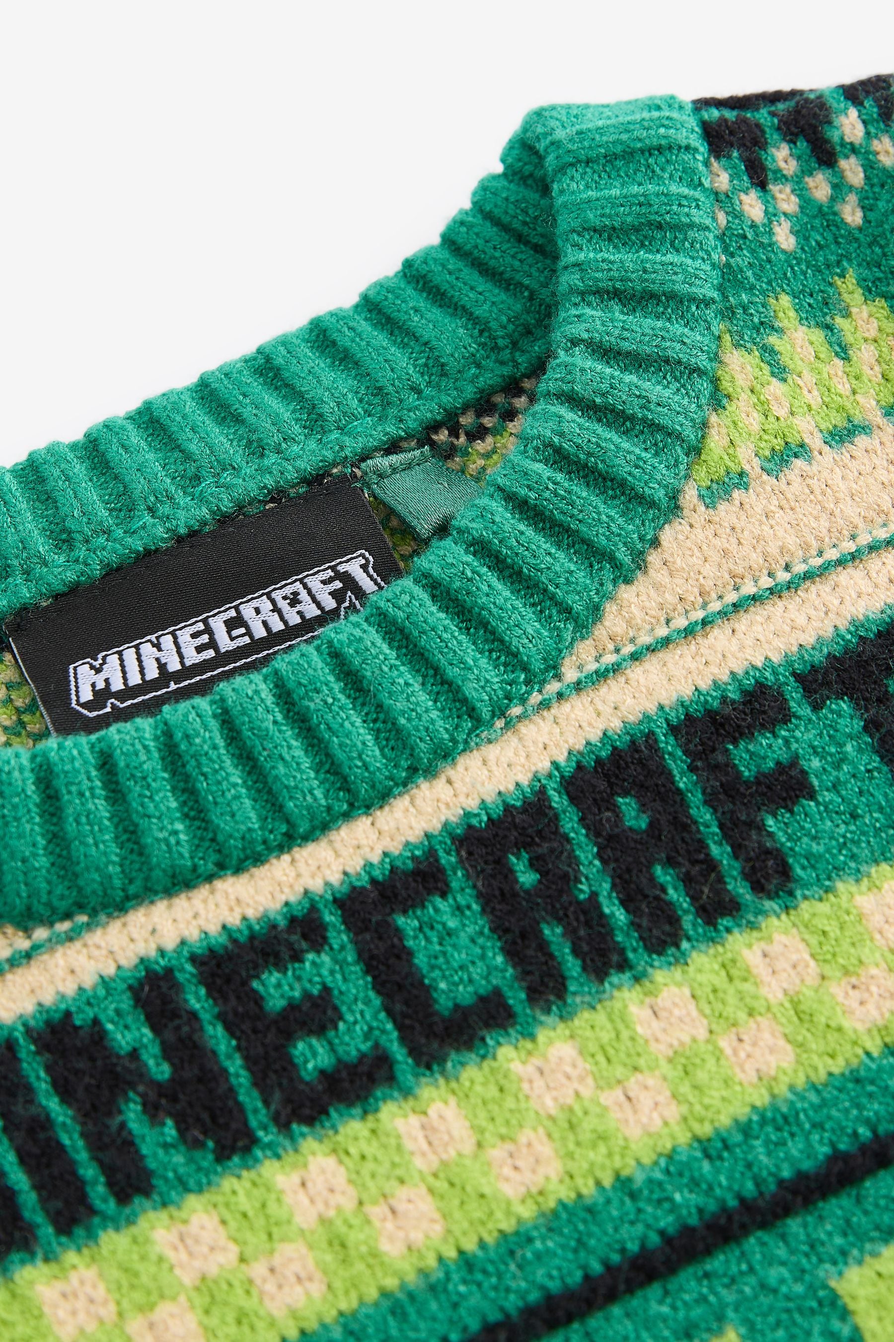 Green Minecraft Christmas Fairisle Crew Neck Jumper (3-16yrs)