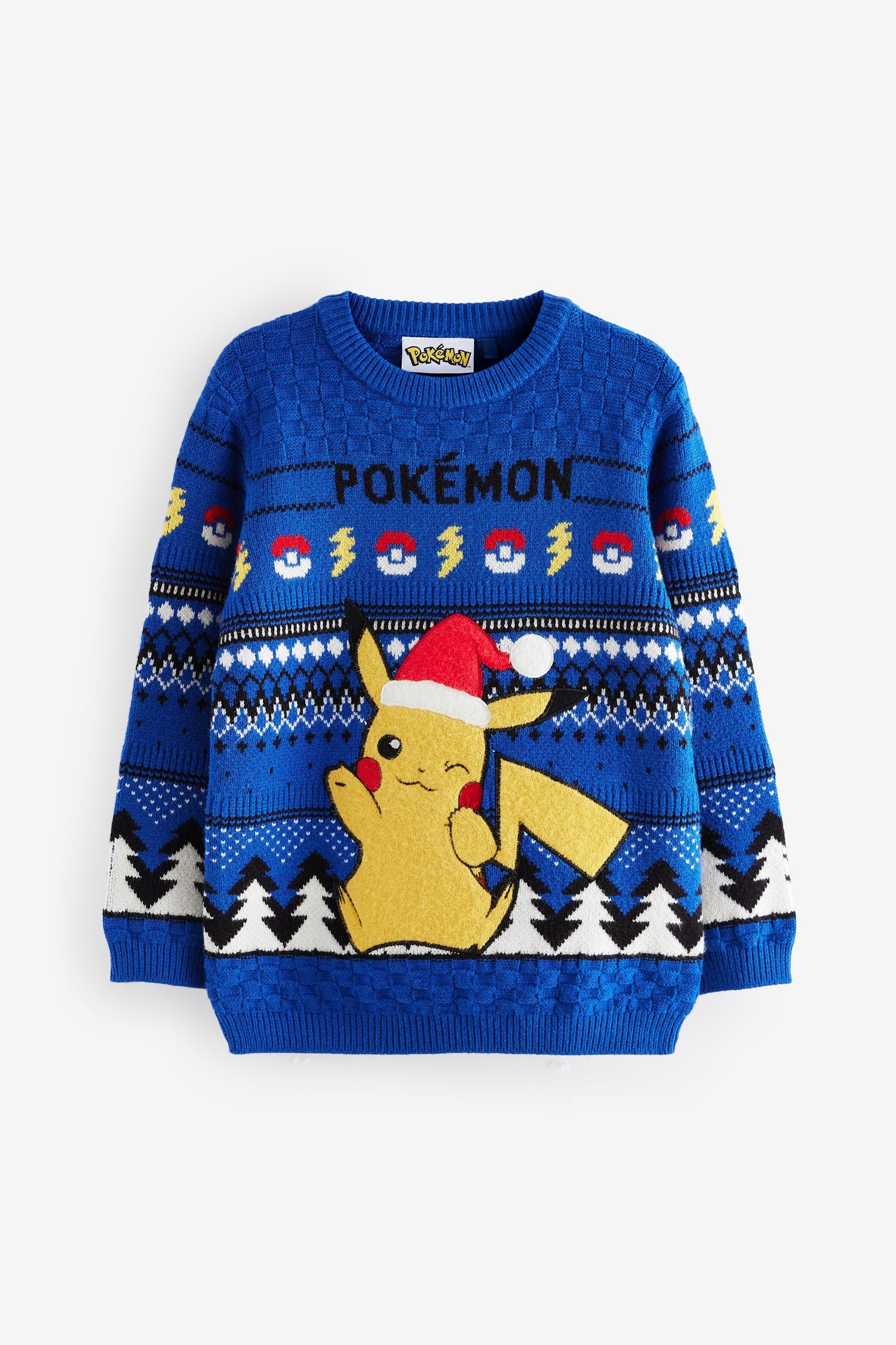 Blue Pikachu Pokemon Christmas Fairisle Crew Neck Jumper (3-16yrs)