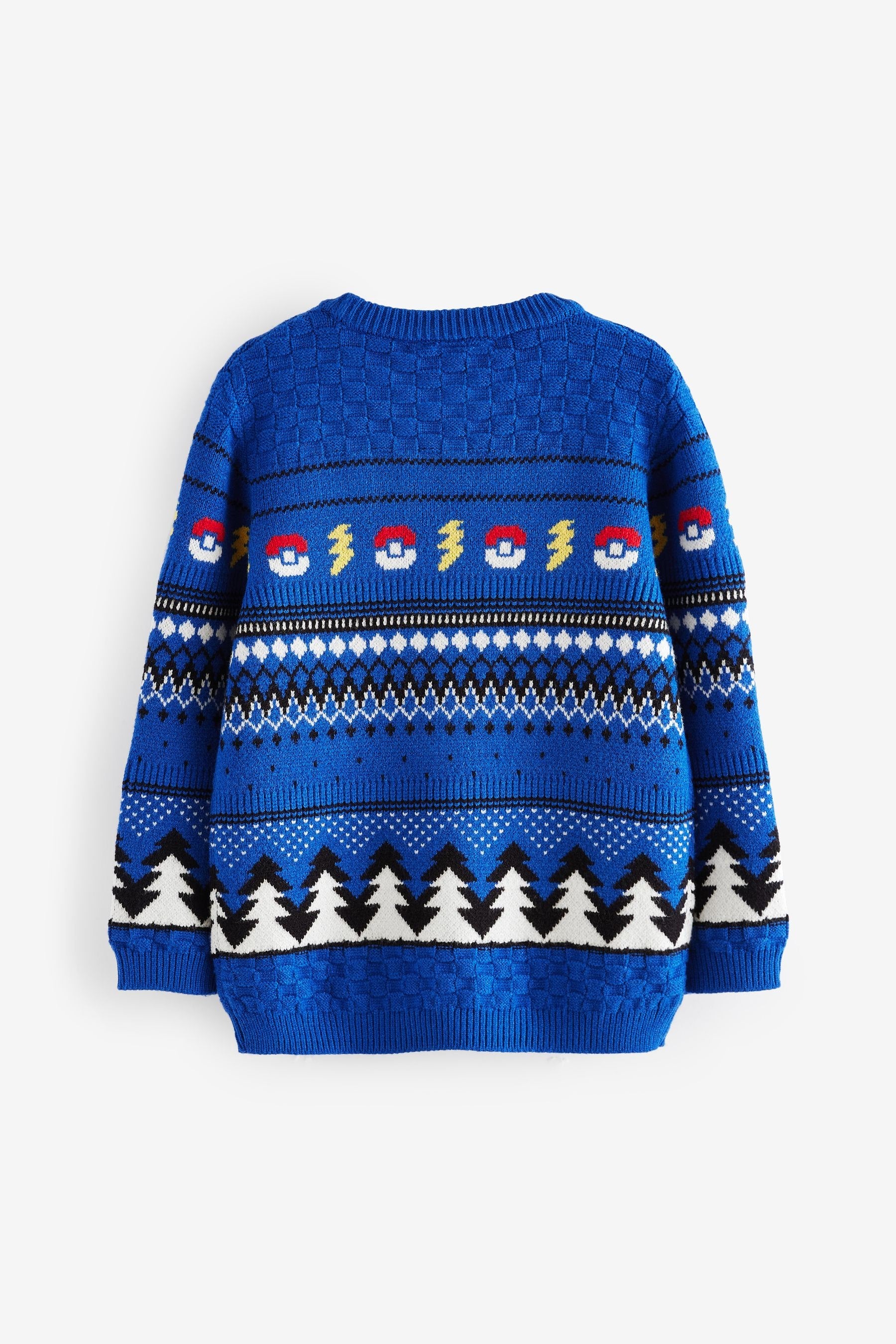 Blue Pikachu Pokemon Christmas Fairisle Crew Neck Jumper (3-16yrs)