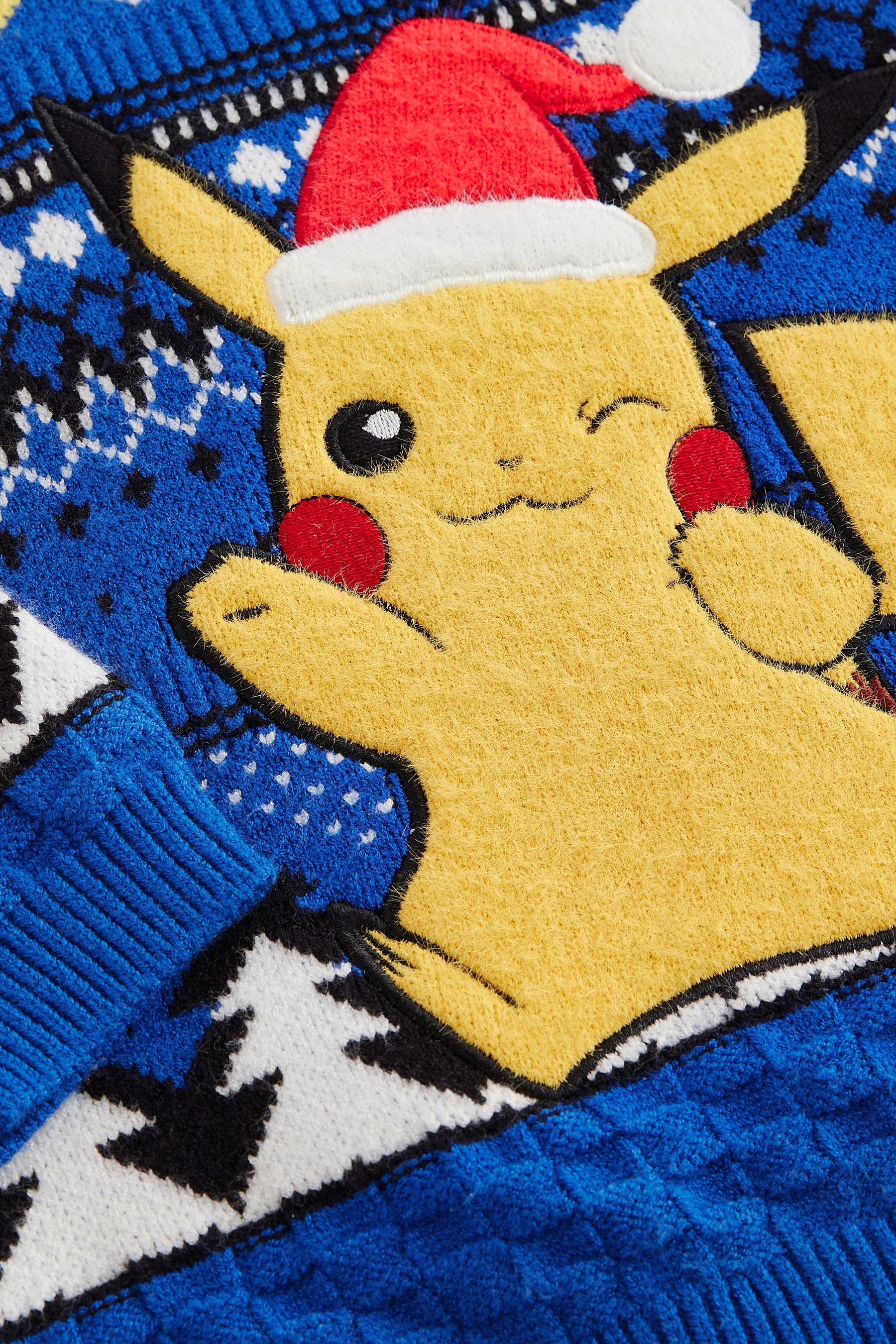 Blue Pikachu Pokemon Christmas Fairisle Crew Neck Jumper (3-16yrs)