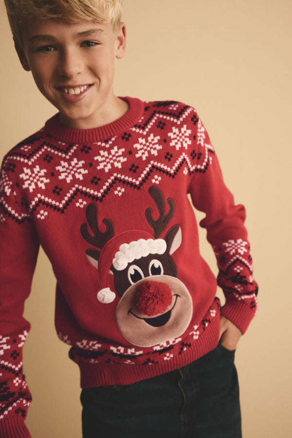 Reindeer 100% Cotton Christmas Jumper (3-16yrs)