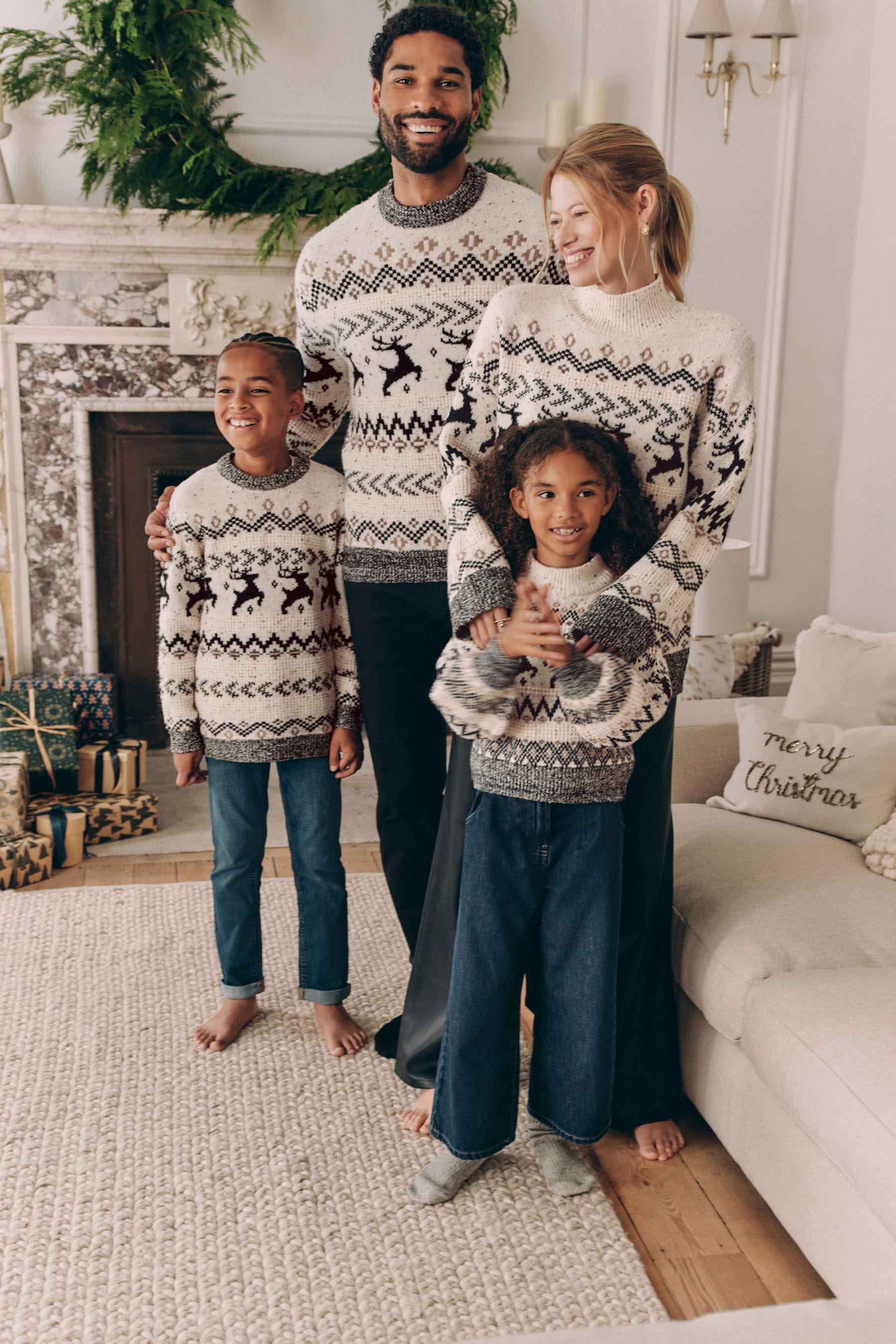 Black/White Matching Family Boys Christmas Fairisle Pattern Stag Jumper (3mths-16yrs)