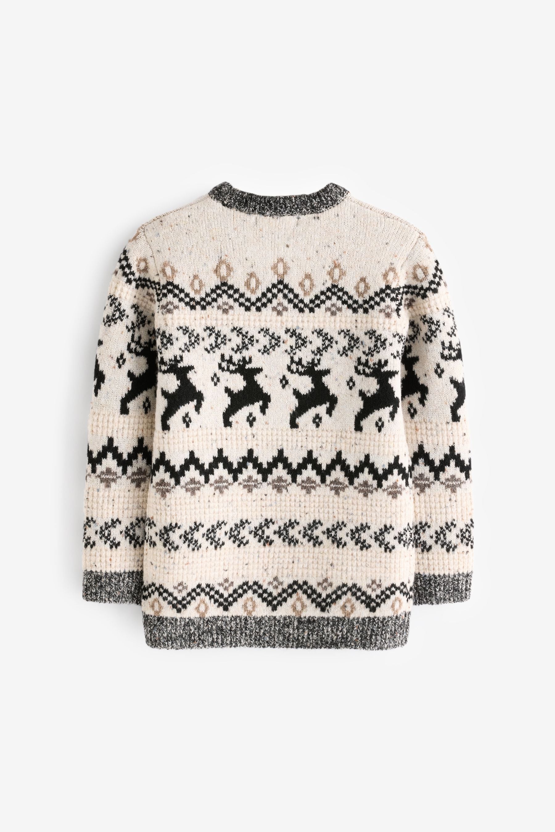 Black/White Matching Family Boys Christmas Fairisle Pattern Stag Jumper (3mths-16yrs)