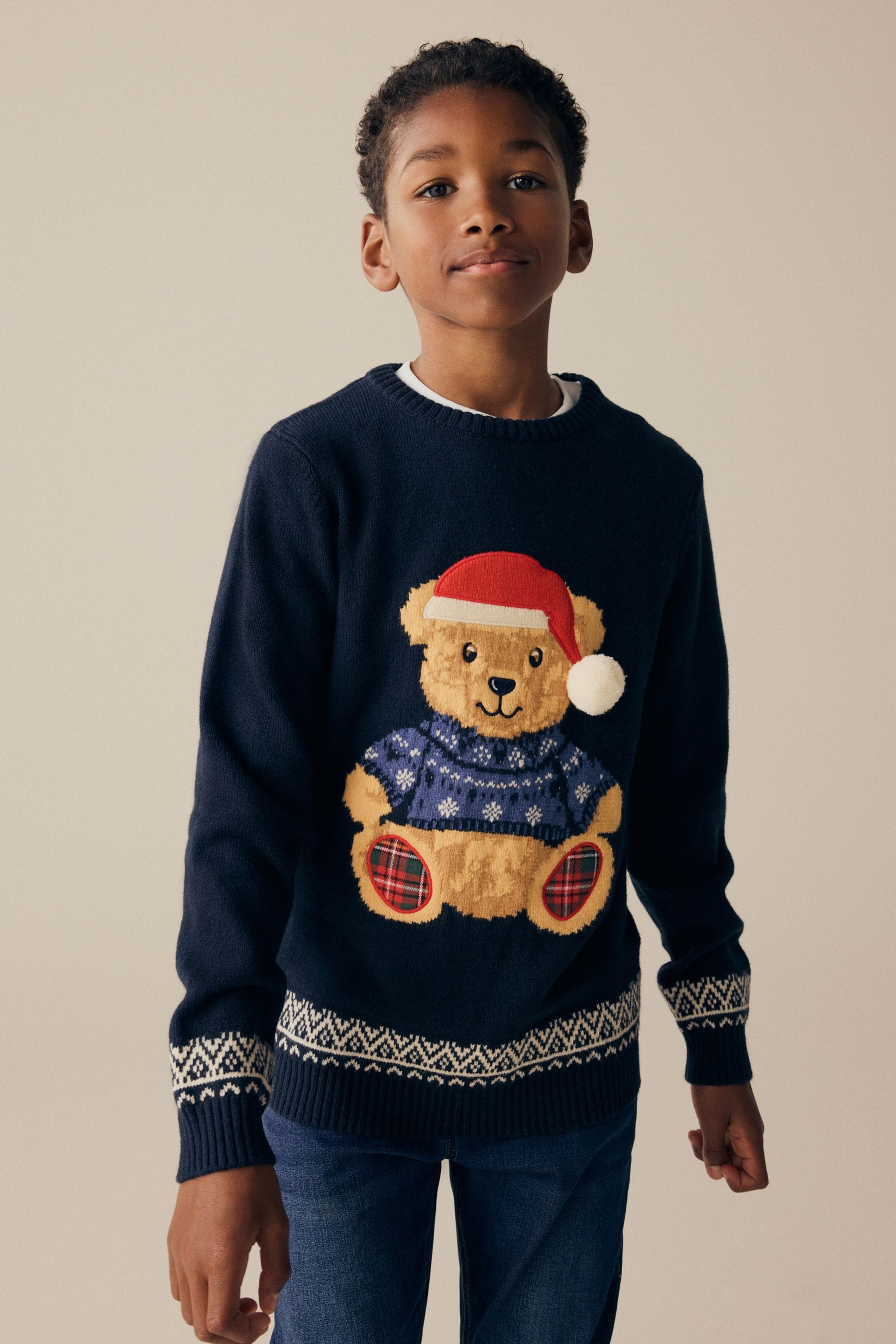 Navy Blue Bear Christmas Jumper (3-16yrs)