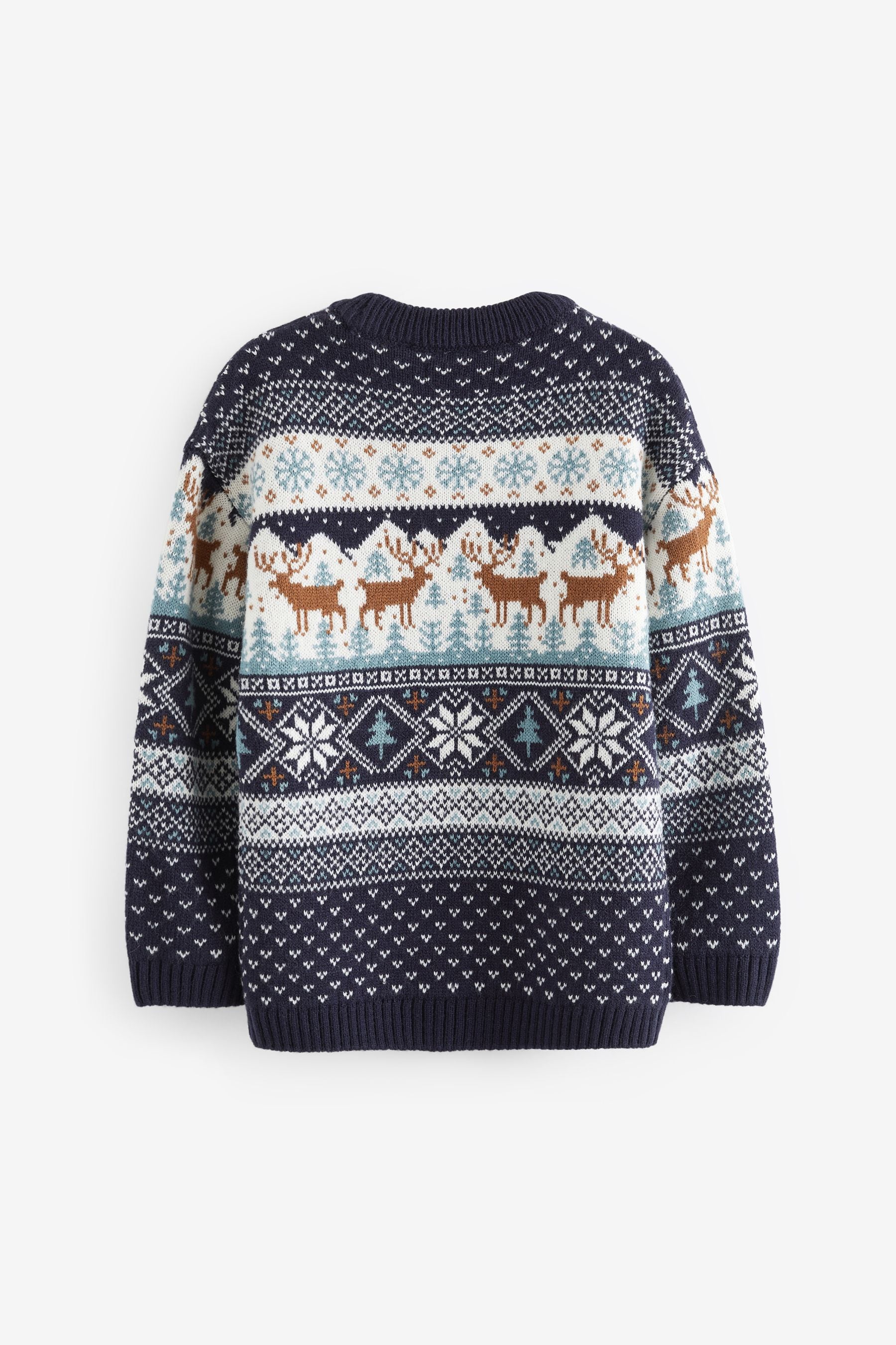 Navy Blue Boys Matching Family Christmas Fairisle Pattern Reindeer Jumper (3mths-16yrs)