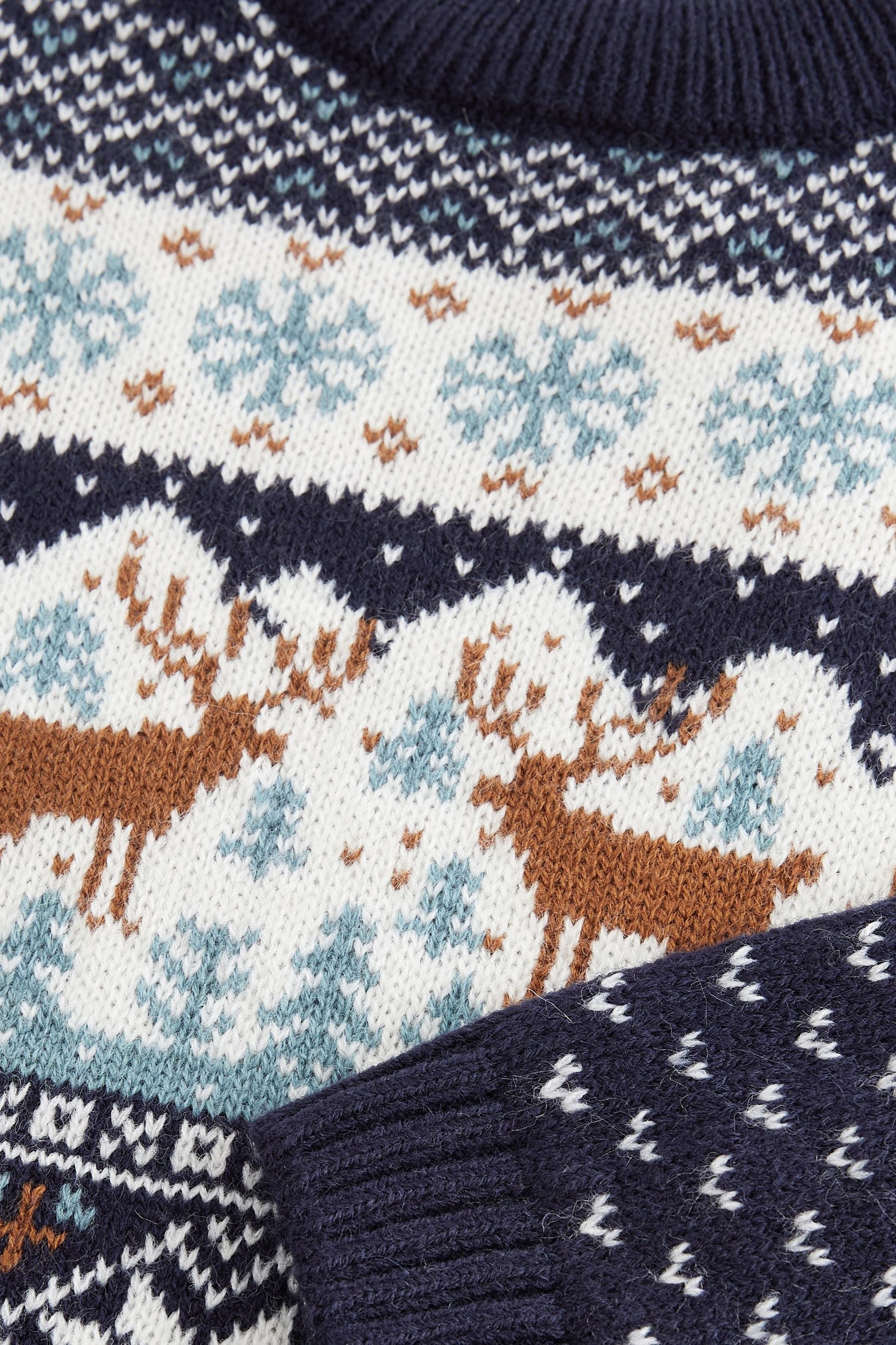 Navy Blue Boys Matching Family Christmas Fairisle Pattern Reindeer Jumper (3mths-16yrs)