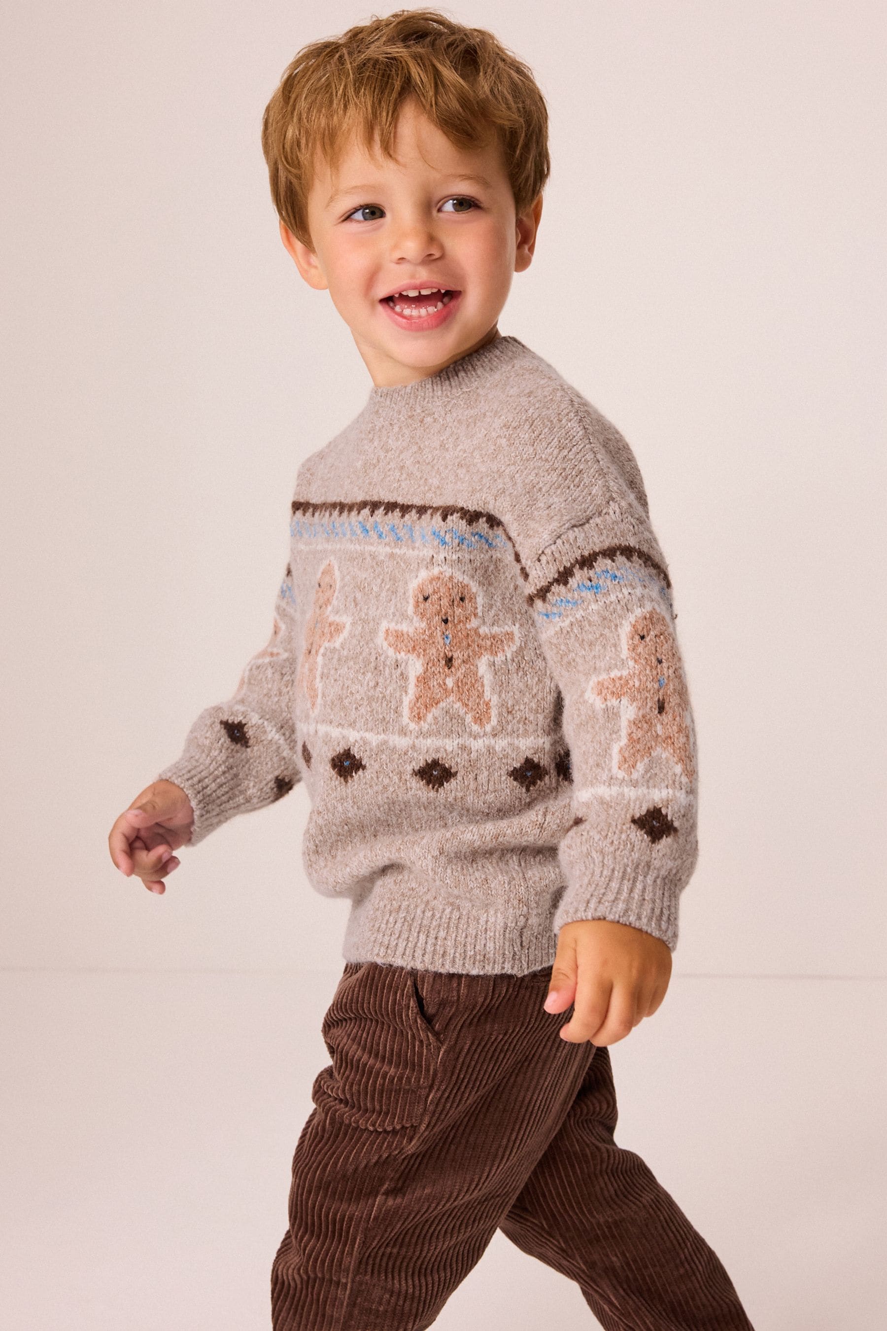 Neutral Gingerbread Christmas Crew Neck Jumper (3mths-7yrs)